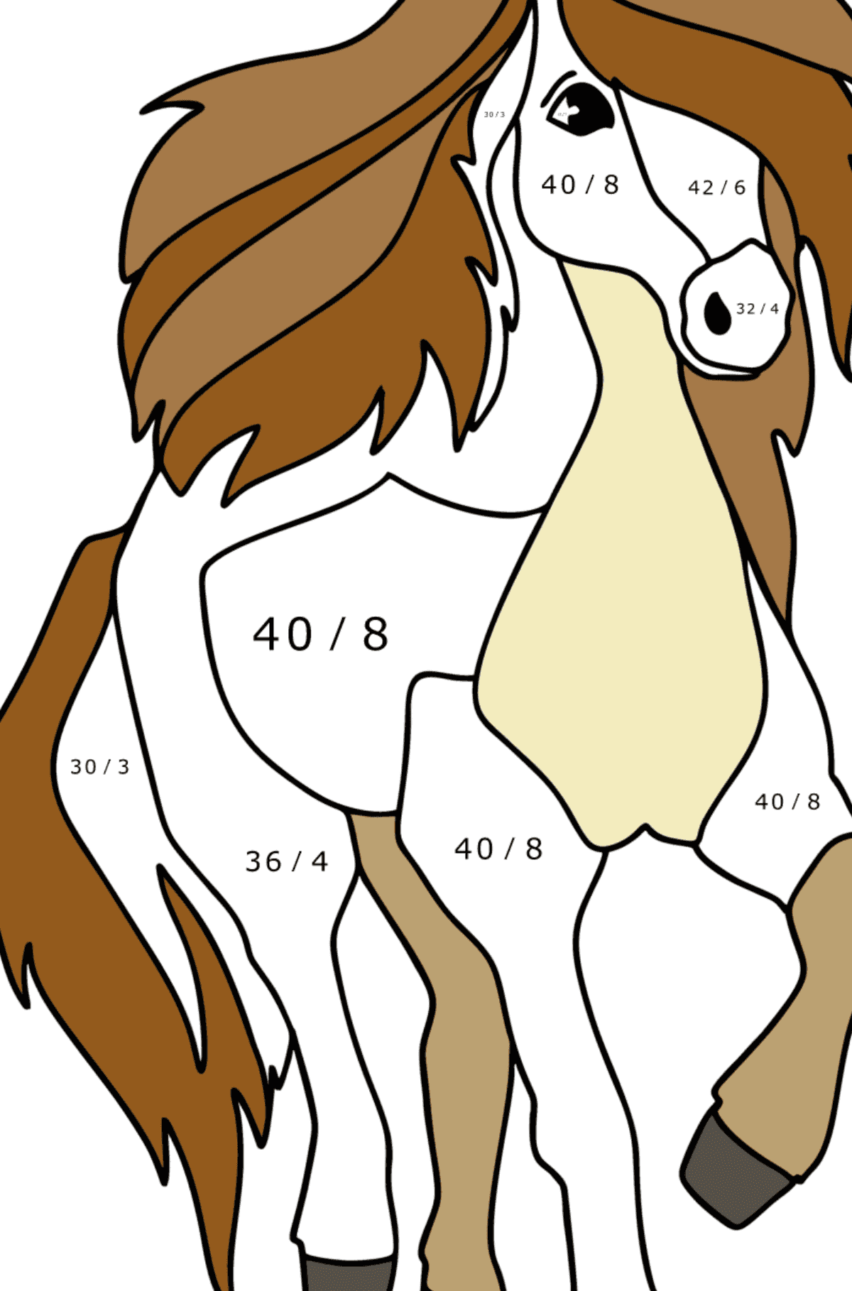 Tegning til farvning Simpel hest - Matematisk farvelægning side -- Division for børn