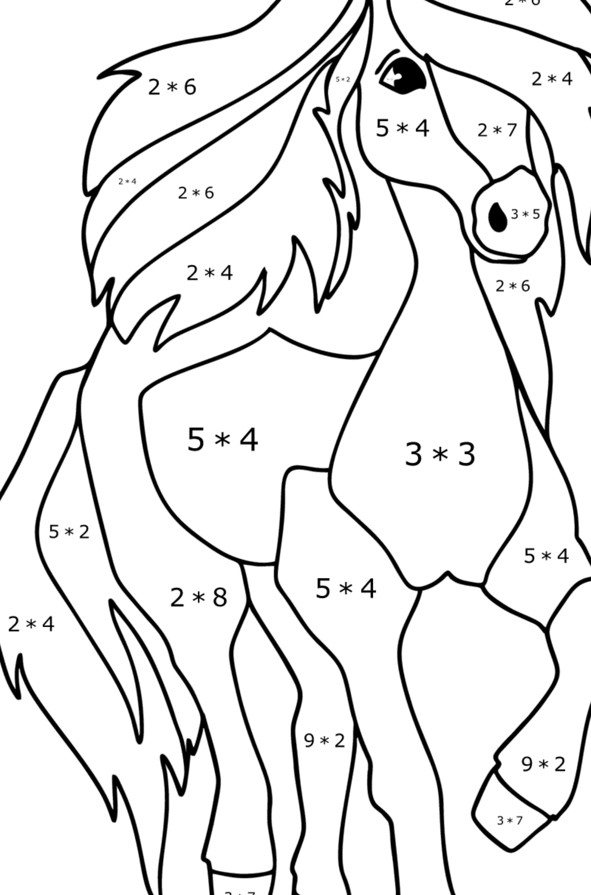 Kifestő Egyszerű ló - Matematikai színezés - szorzás gyerekeknek