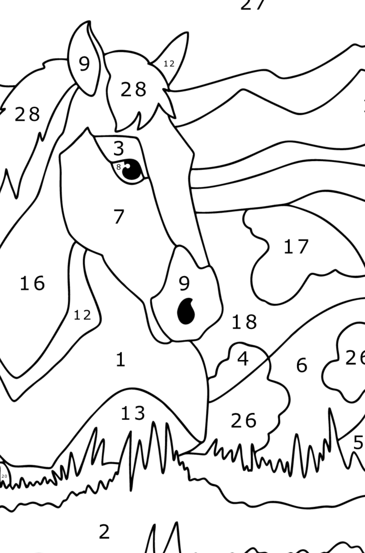 Розмальовка Сплячий кінь - Розмальовки за номерами для дітей