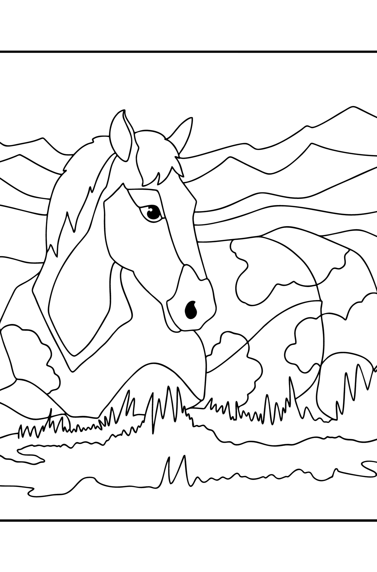 Tegning til farvning Sovende hest - Tegninger til farvelægning for børn