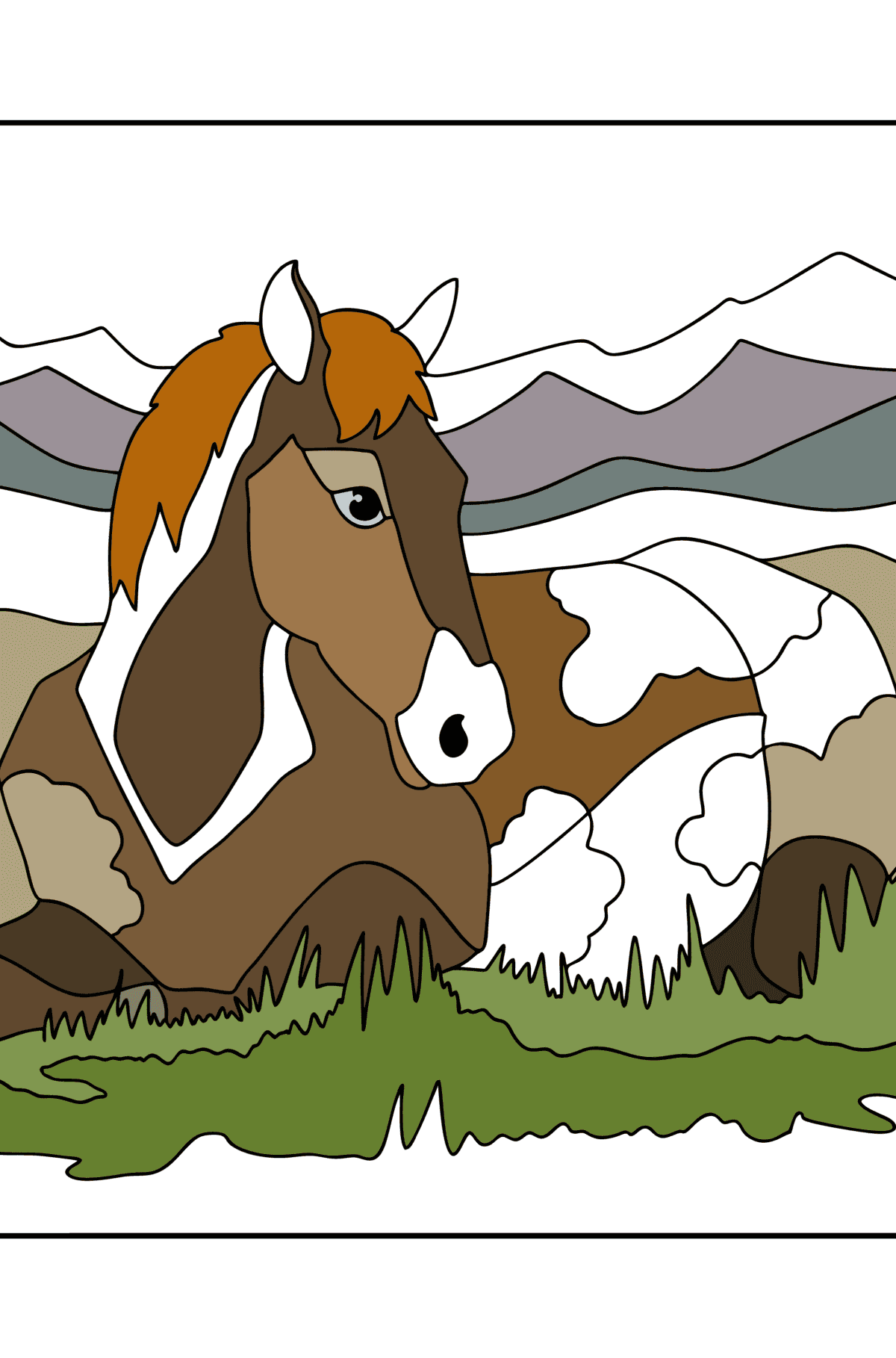 Tegning til farvning Sovende hest - Tegninger til farvelægning for børn