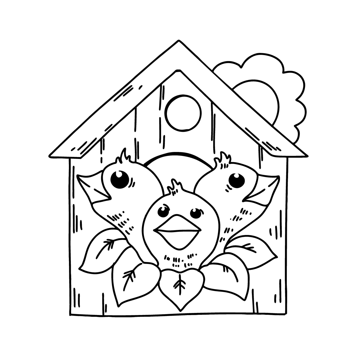 Chicks in a Birdhouse coloring page ♥ Online and Print for Free