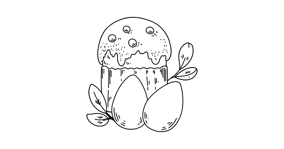 Coloring page - Easter cake and Painted Eggs ♥ Online and Print!