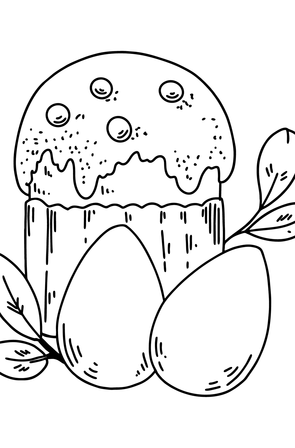 Coloring page - Easter cake and Painted Eggs - Coloring Pages for Kids