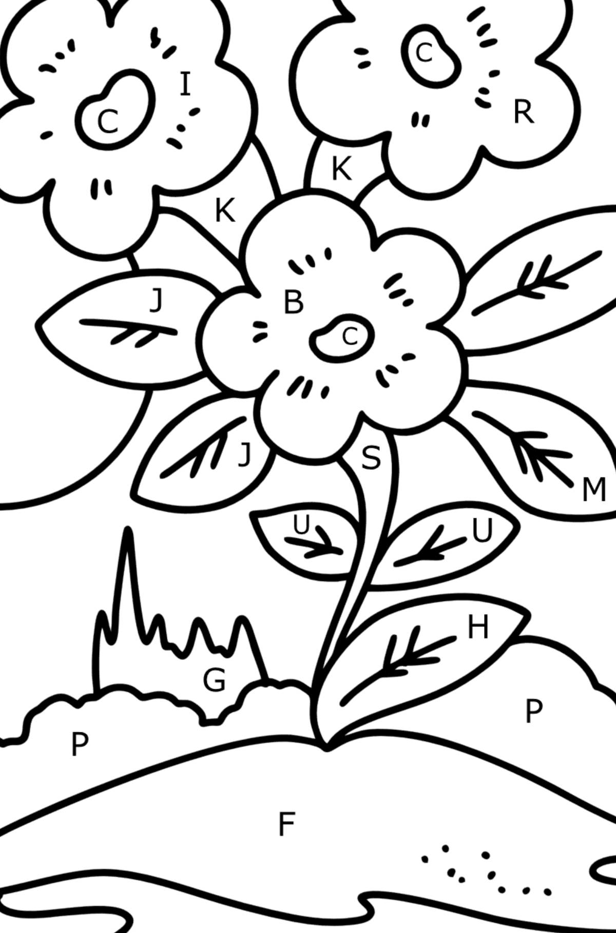 Spring flowers coloring page for Kids - Coloring by Letters for Kids