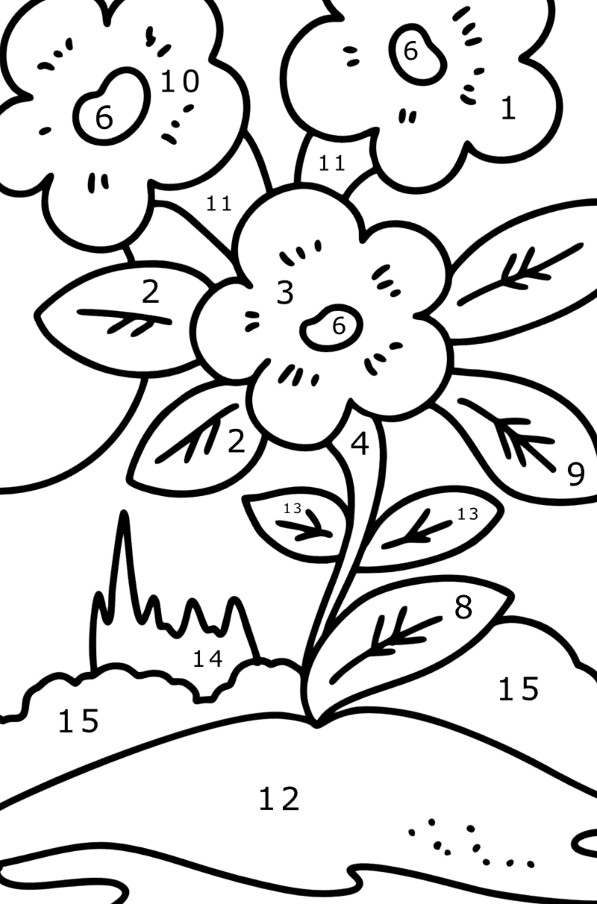 Mewarnai gambar bunga musim semi yang lucu - Pewarnaan mengikuti Nomor untuk anak-anak