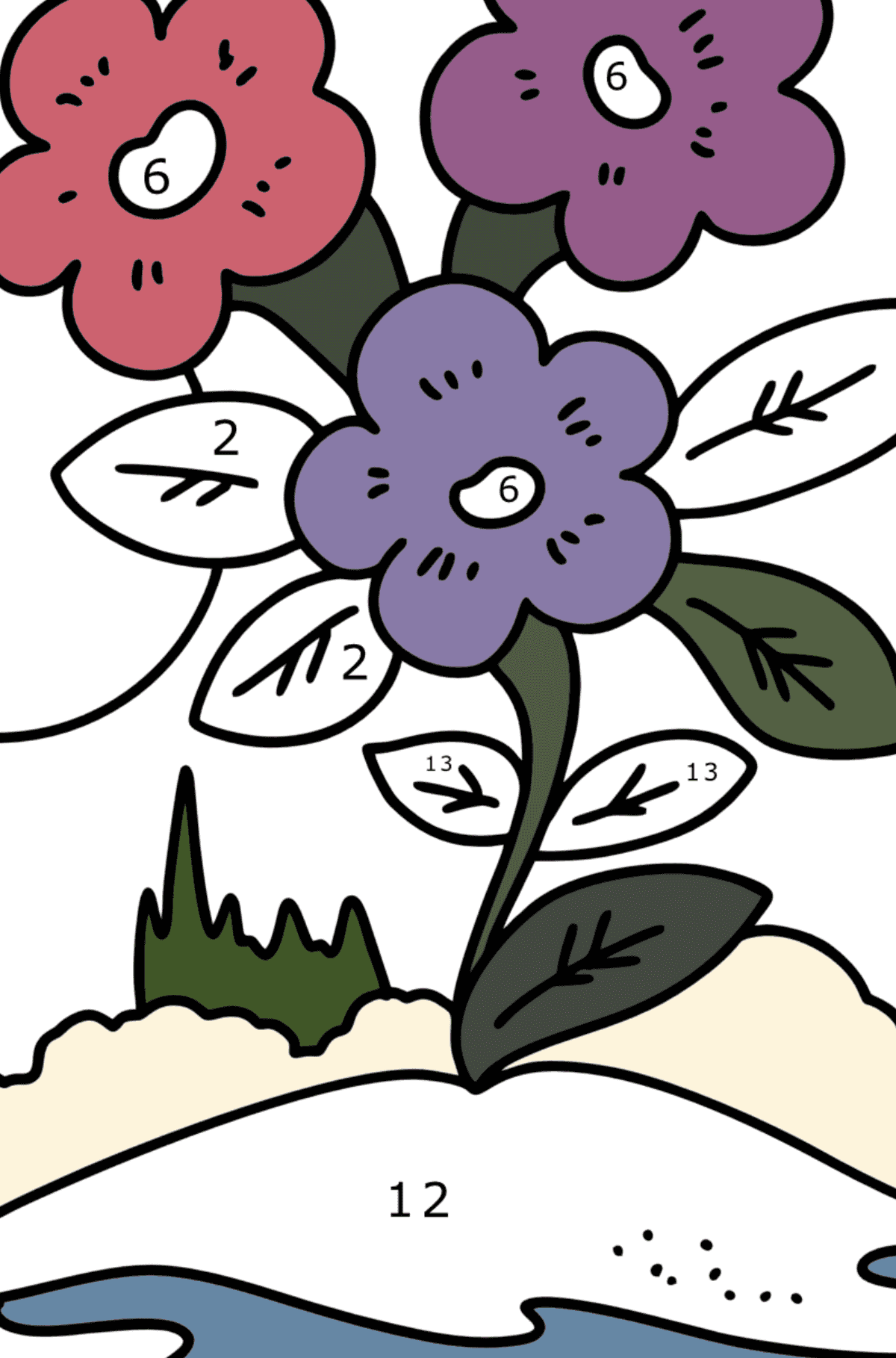 Spring flowers coloring page for Kids - Coloring by Numbers for Kids