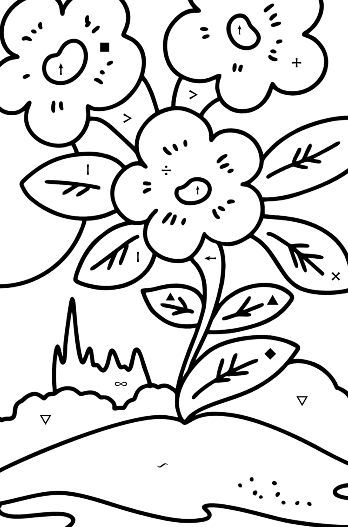 Omalovánka roztomilé jarní květiny - Omalovánka podle Symbolů pro děti