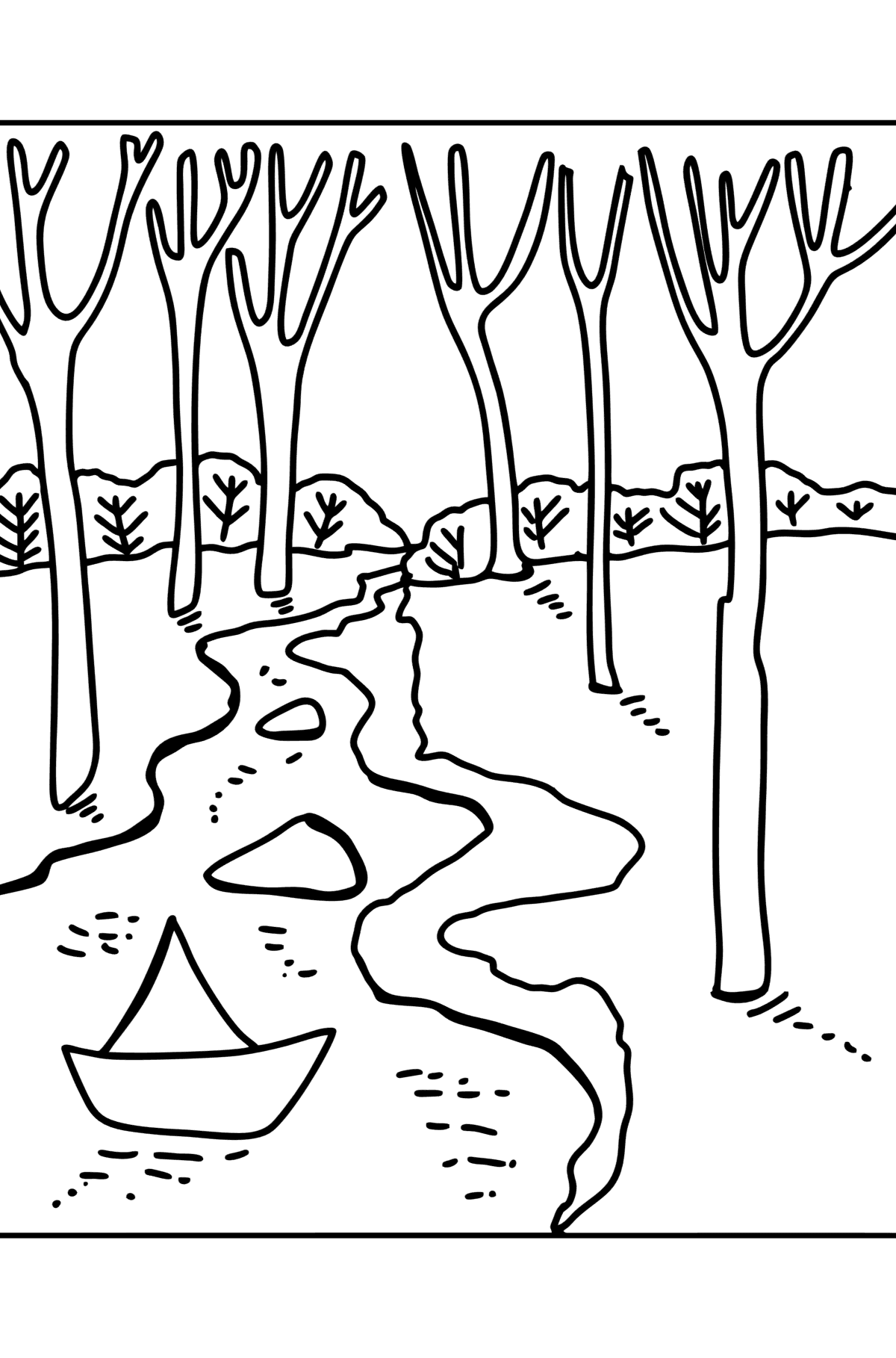 Spring Paper Boat and Stream coloring page - Coloring Pages for Kids