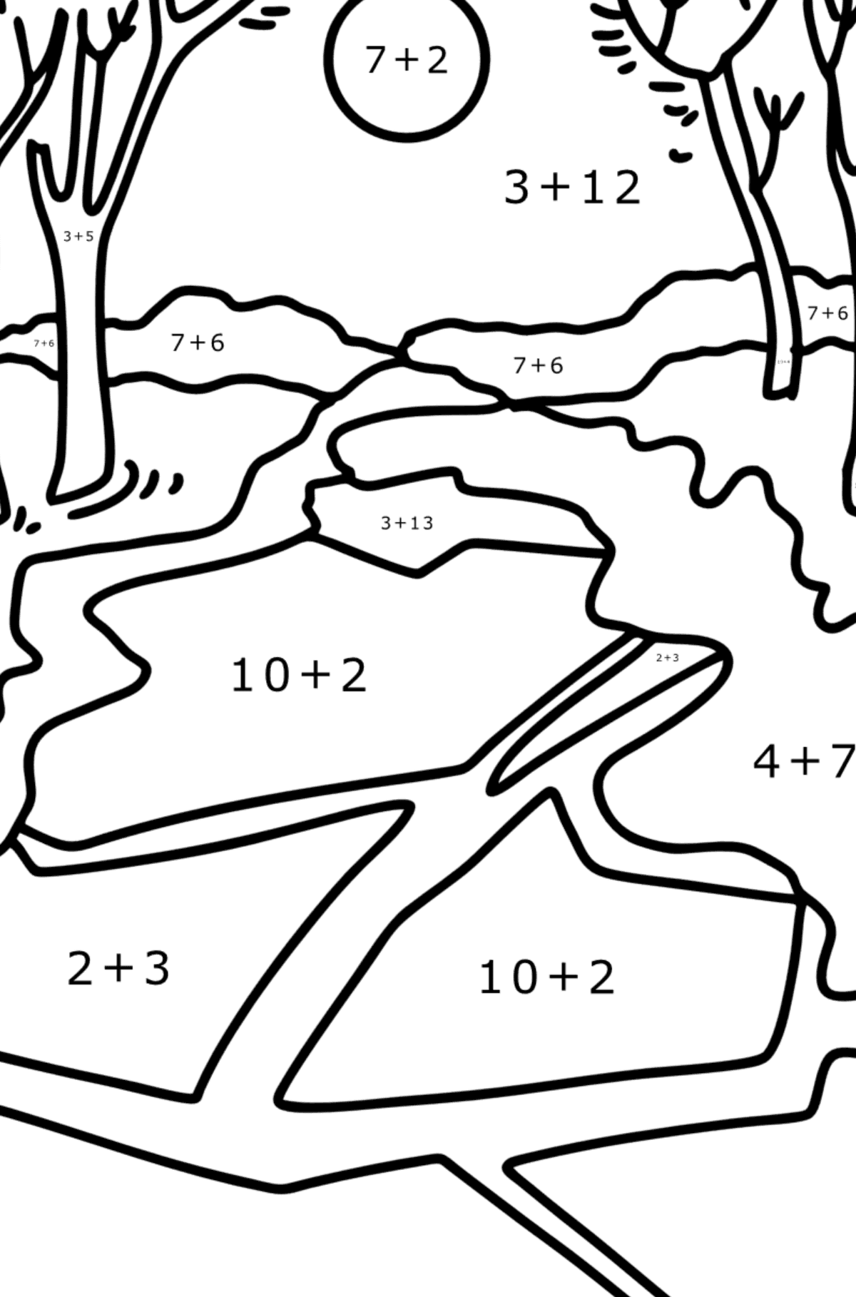 Spring River coloring page - Math Coloring - Addition for Kids
