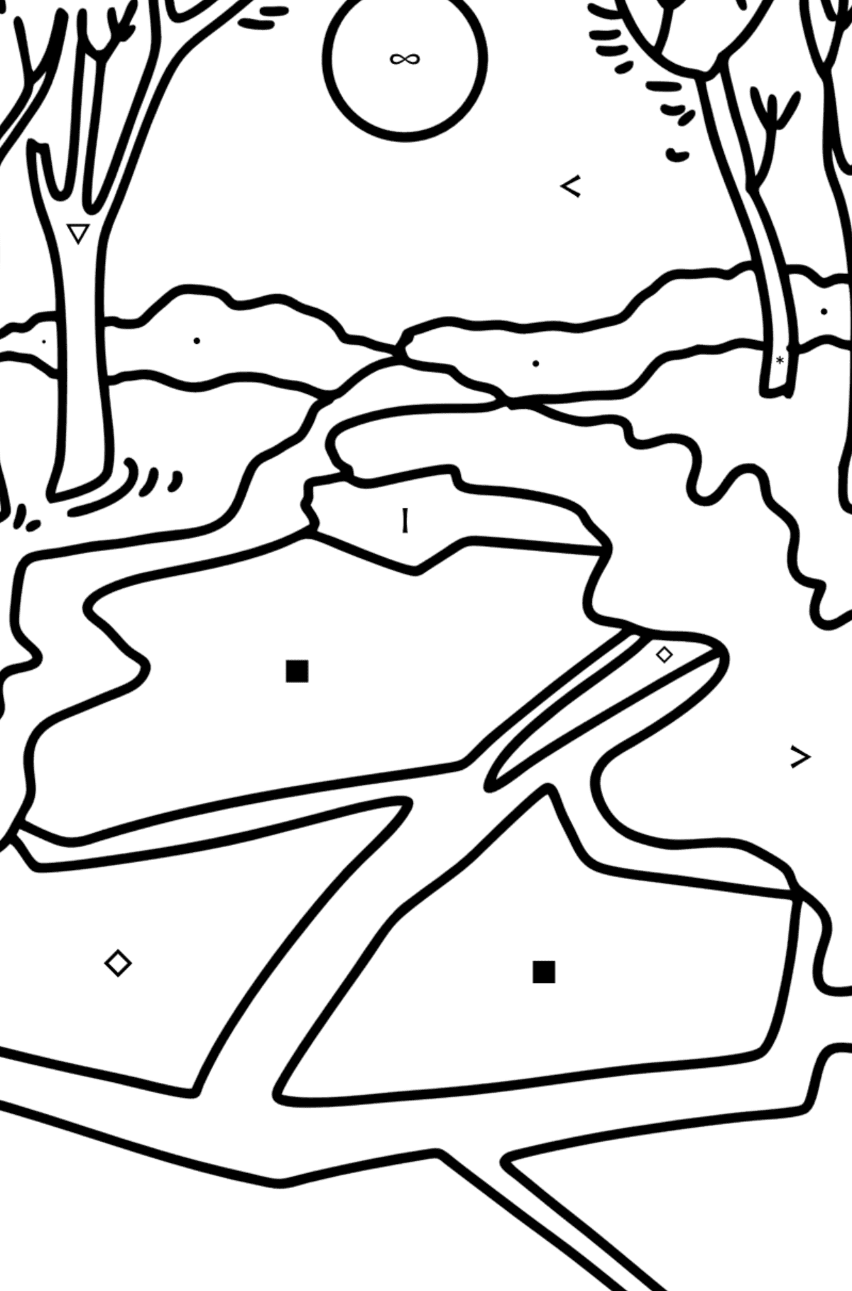Spring River coloring page - Coloring by Symbols for Kids