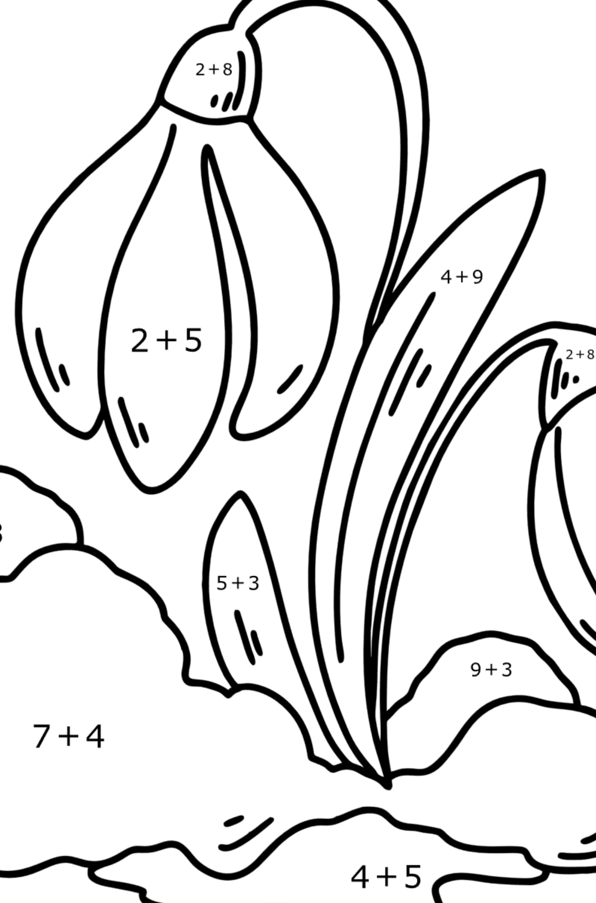 Spring Snowdrops coloring page - Math Coloring - Addition for Kids