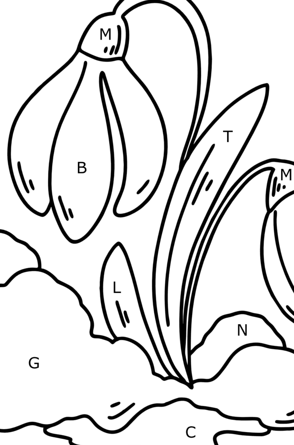Spring Snowdrops coloring page - Coloring by Letters for Kids