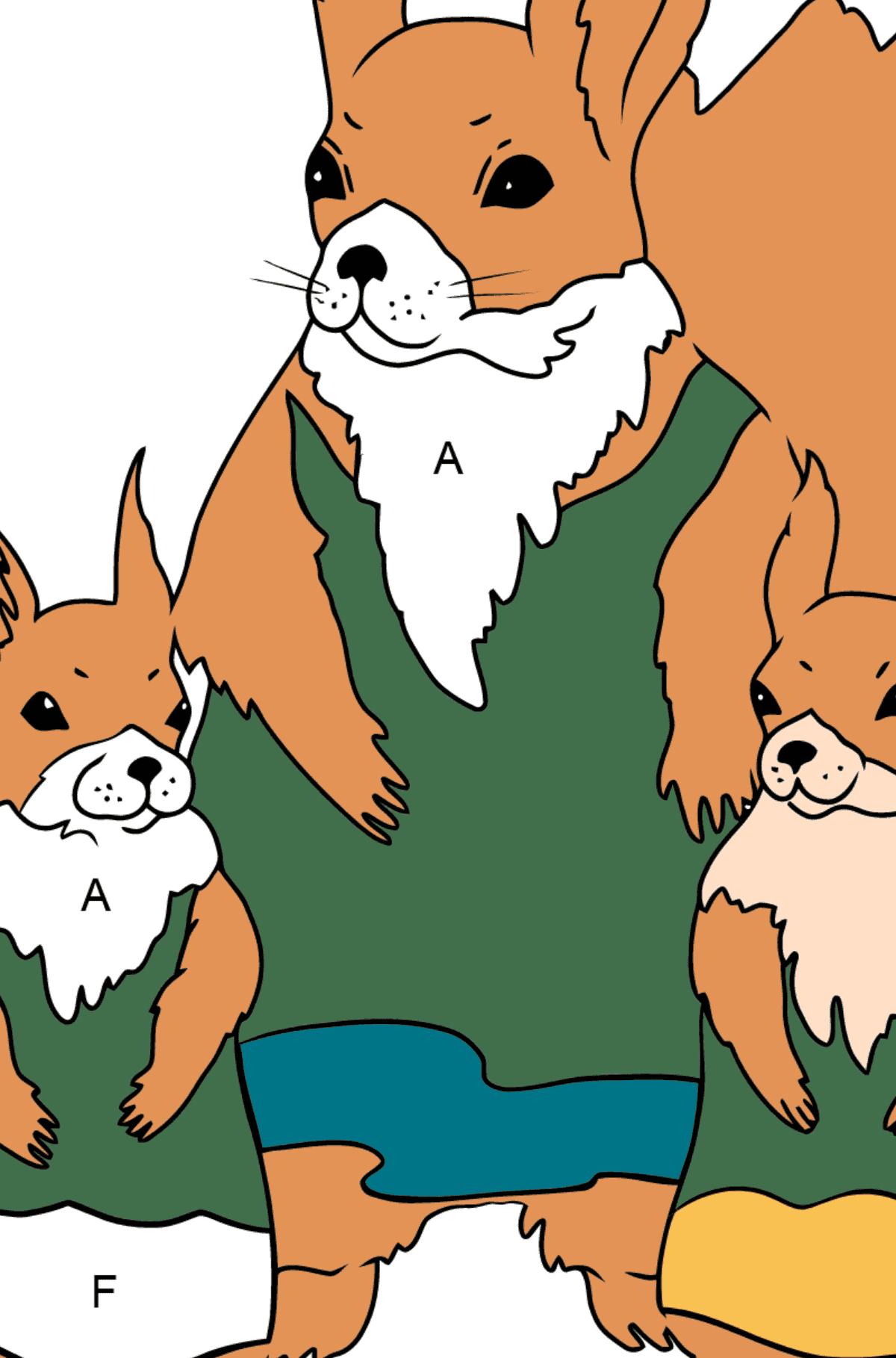 Coloriage - écureuil au printemps - Coloriage par Lettres pour les Enfants
