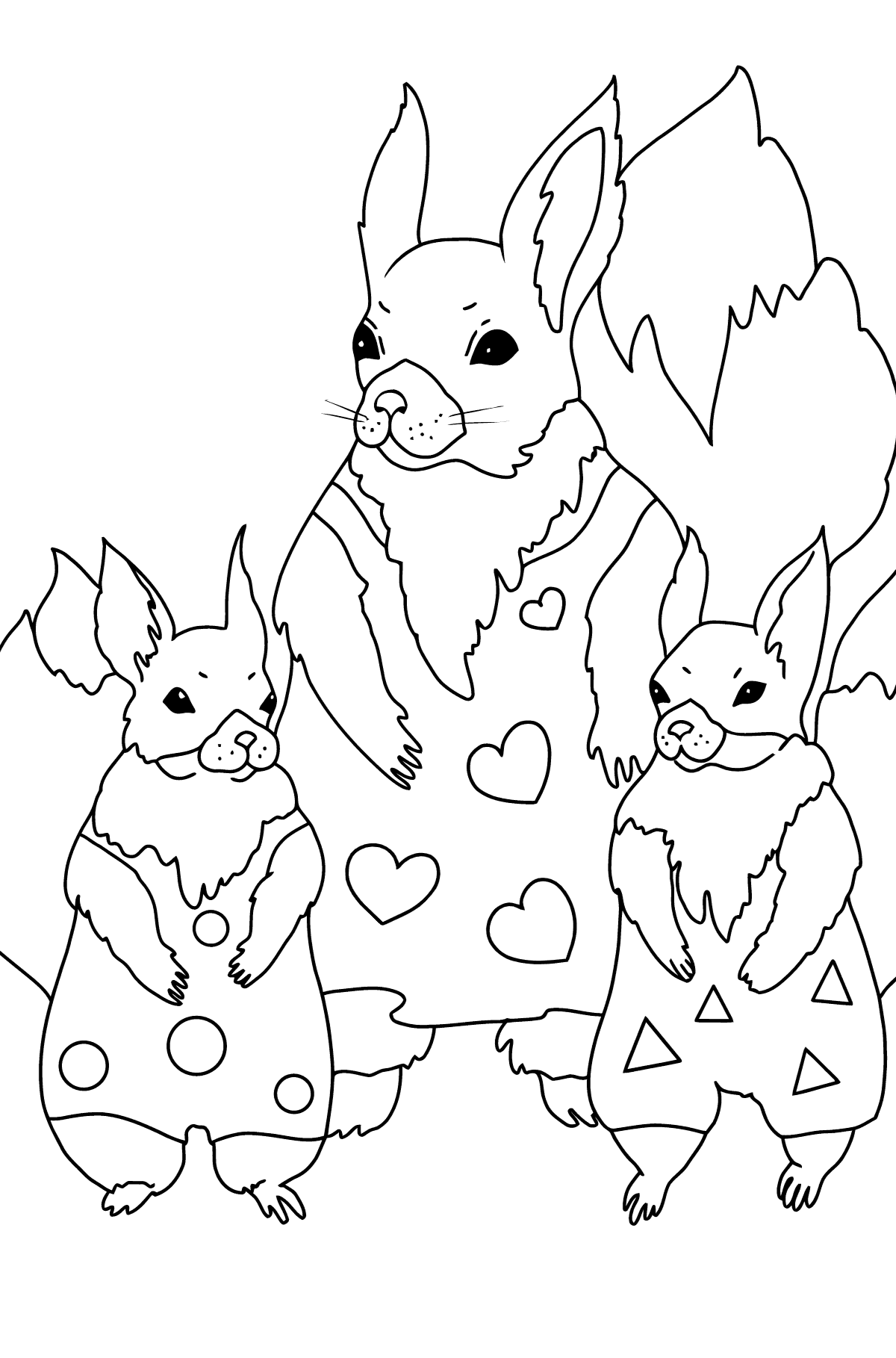 Spring Coloring Page - Squirrels have Dressed Up - Coloring Pages for Children