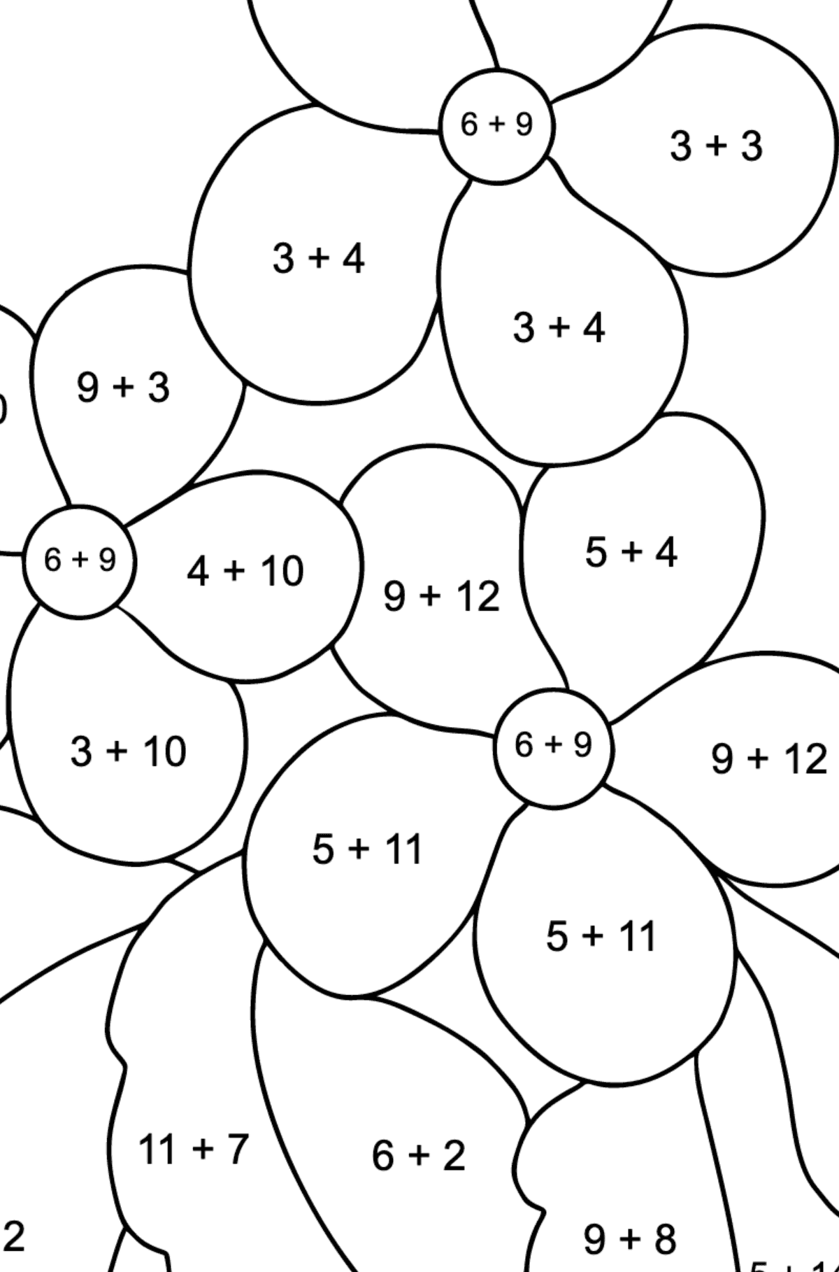 Mewarnai gambar bunga musim semi pertama - Pewarnaan Matematika: Pertambahan untuk anak-anak