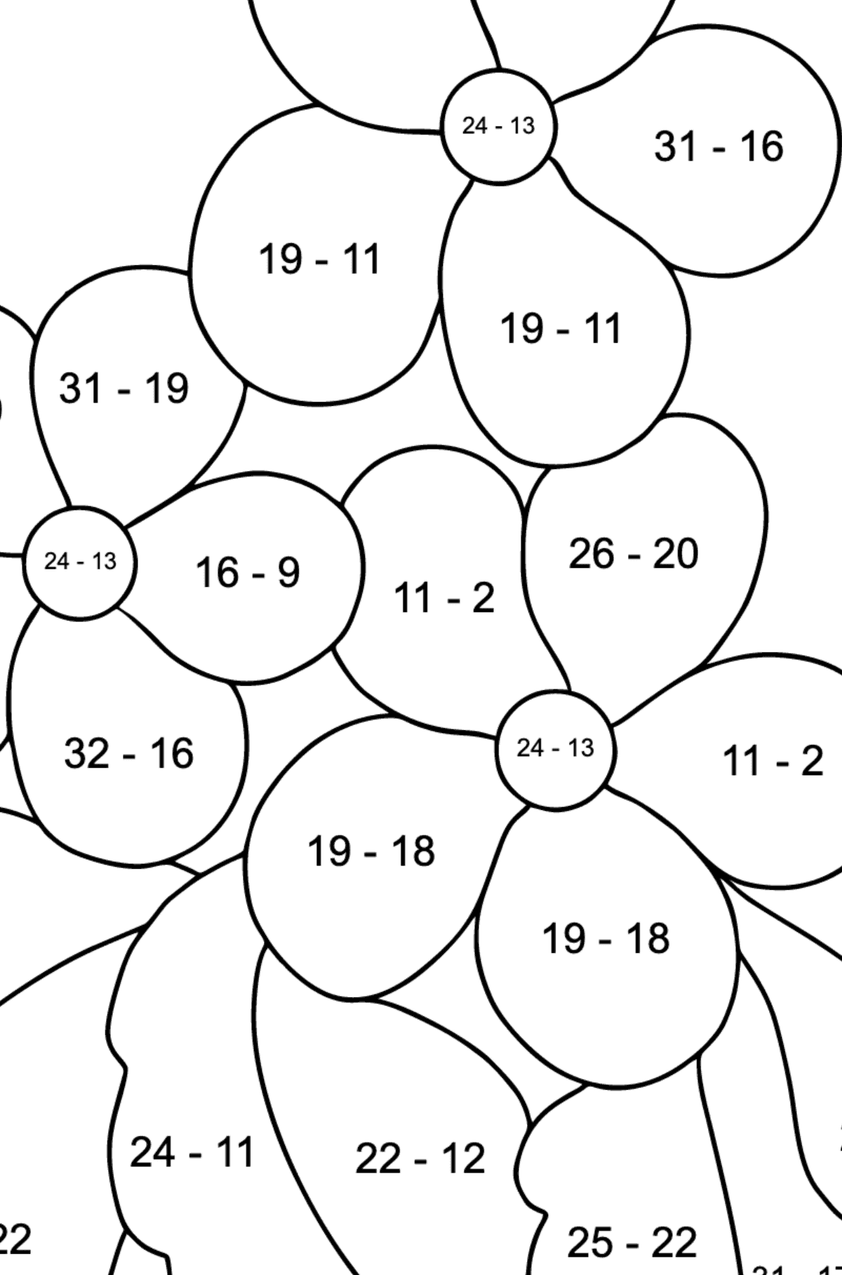 Mewarnai gambar bunga musim semi pertama - Pewarnaan Matematika: Pengurangan untuk anak-anak