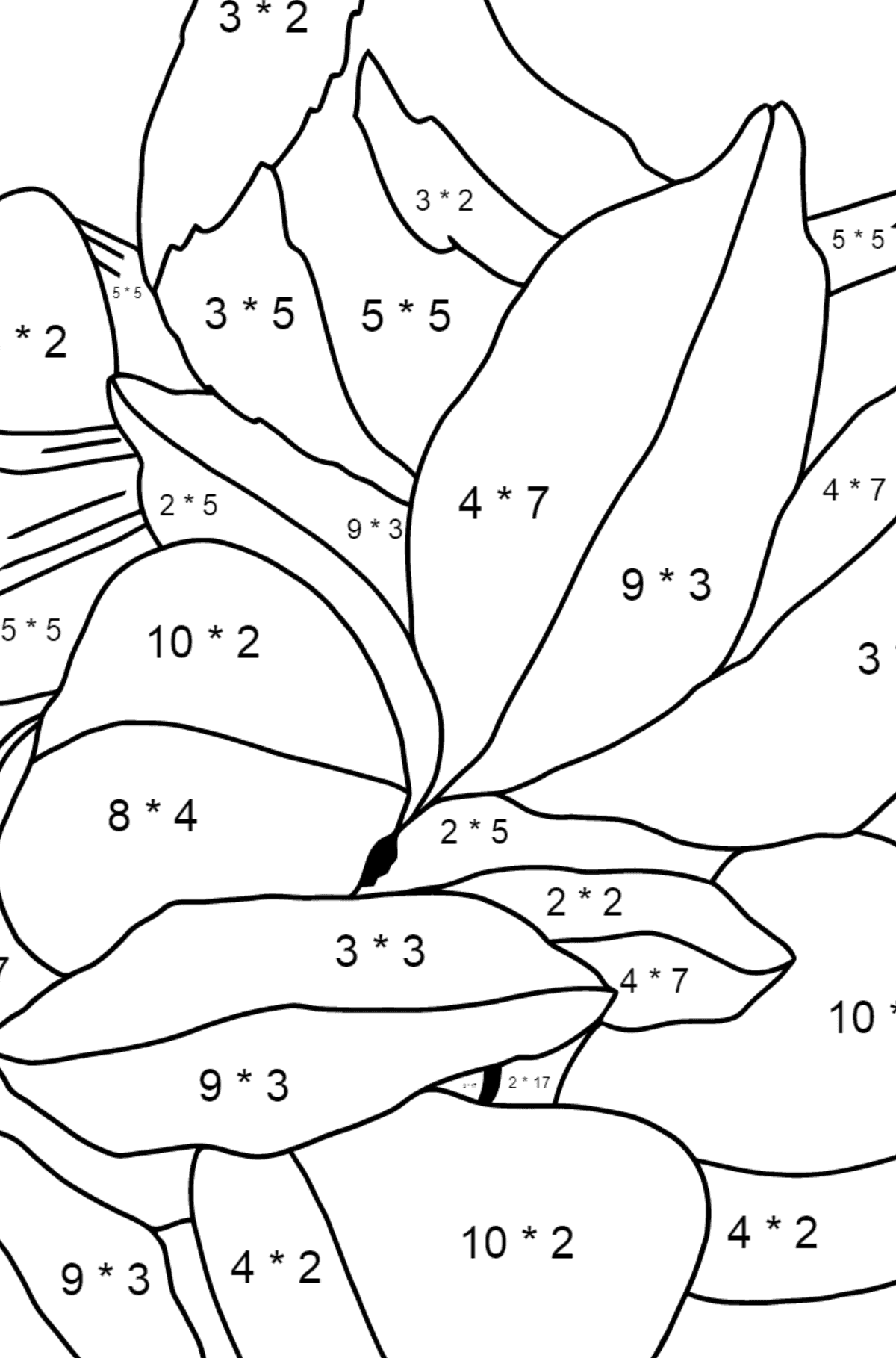 Tegning til farvning kyllinger om foråret - Matematisk farvelægning side -- Multiplikation for børn