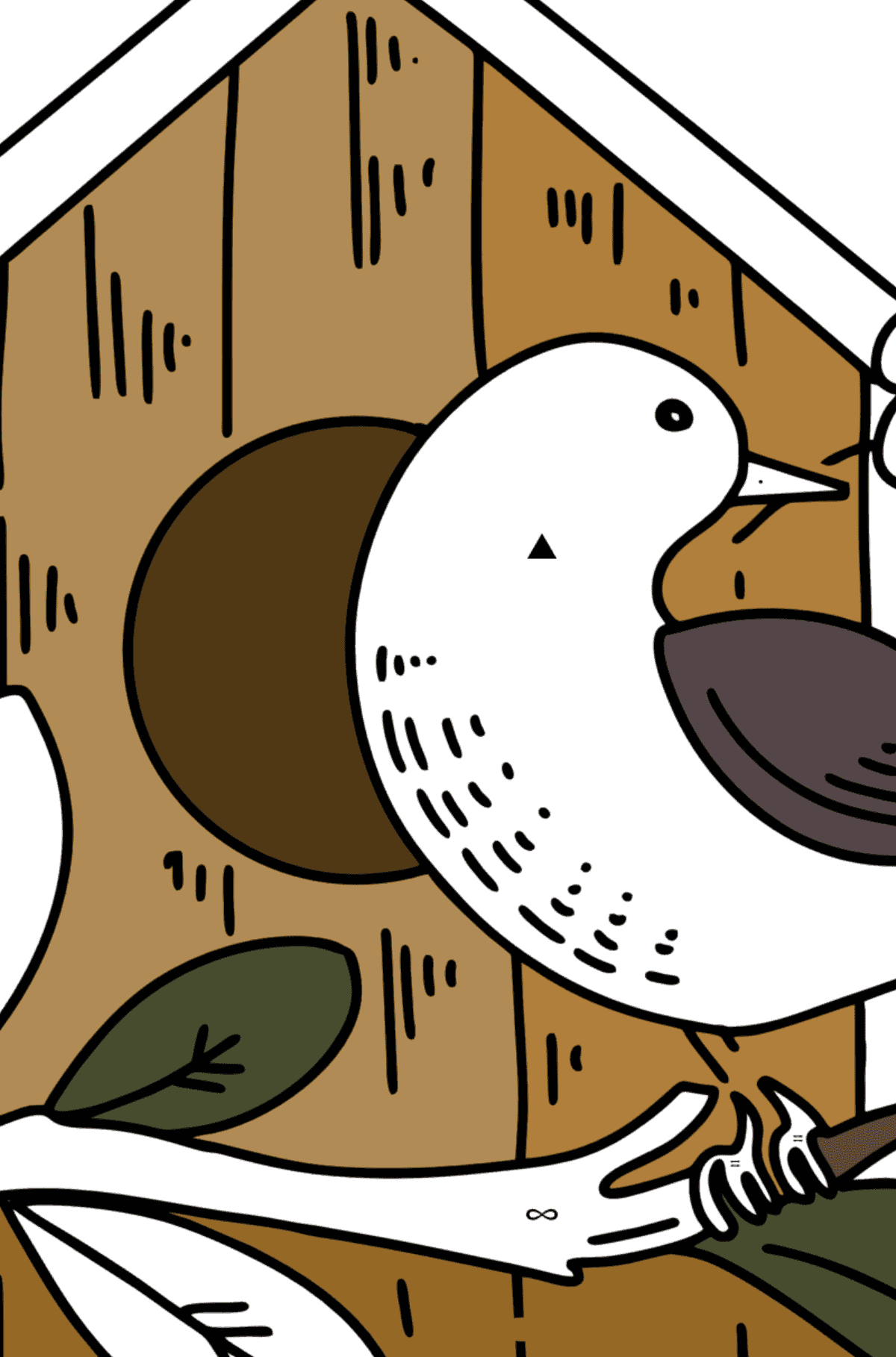 Starling at the Birdhouse coloring page - Coloring by Symbols for Kids