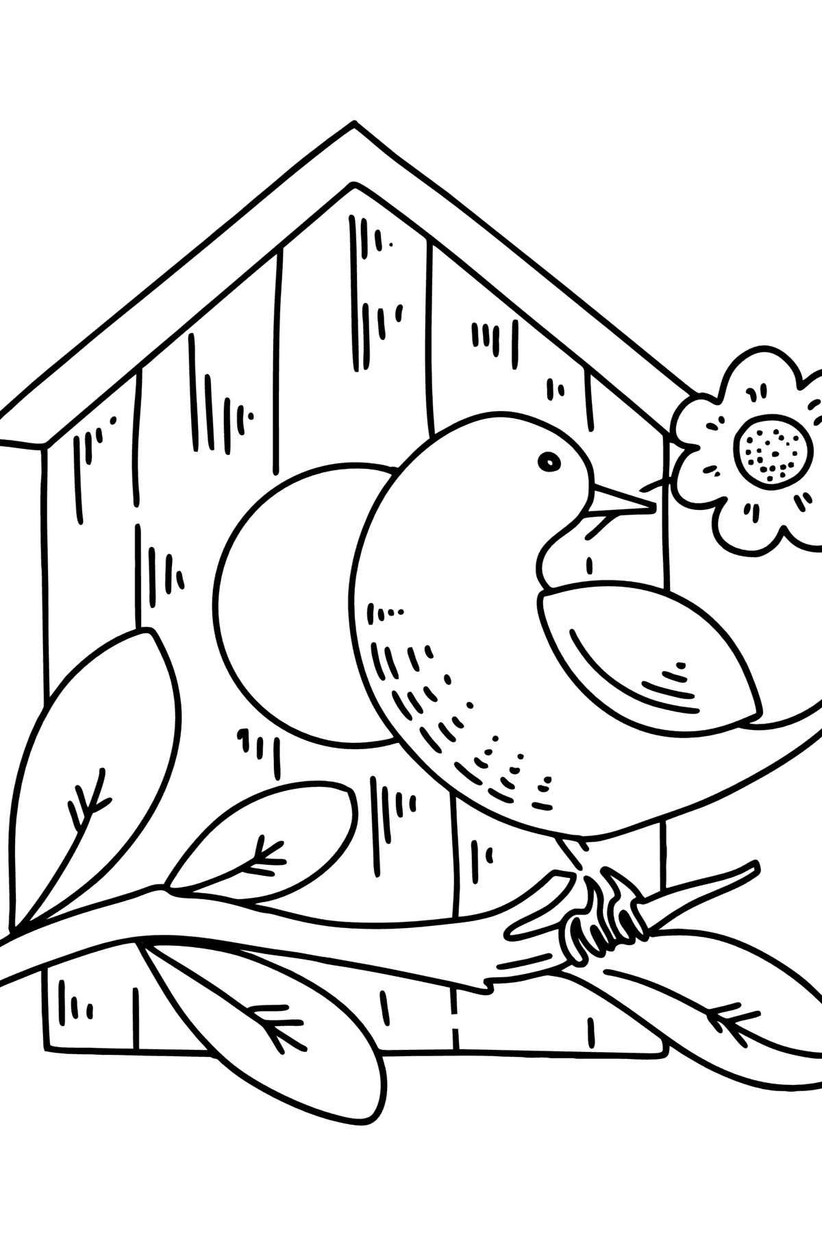 Tegning til fargelegging stær ved fuglehuset - Tegninger til fargelegging for barn