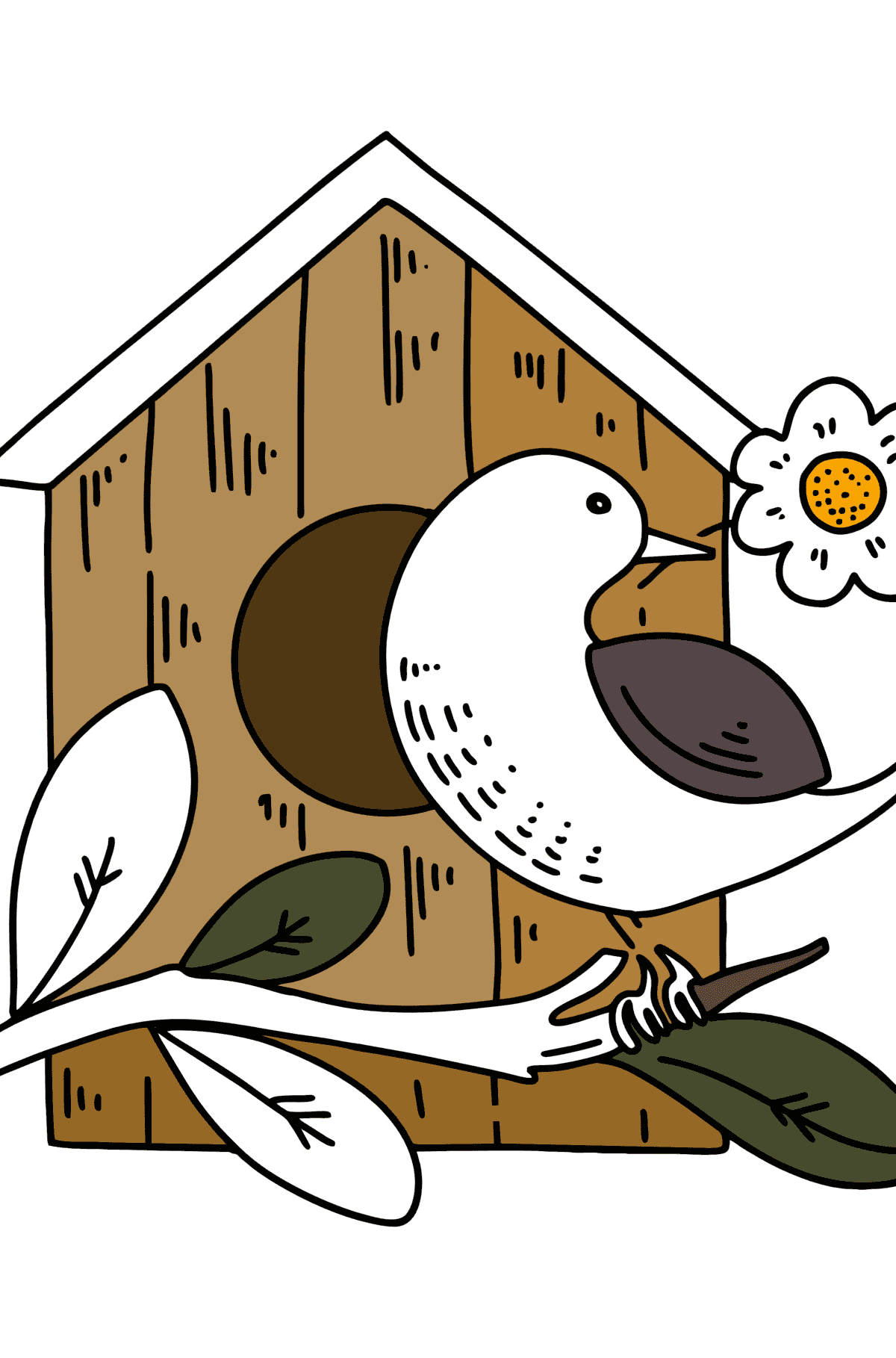 Desenho para colorir de Starling at the Birdhouse - Imagens para Colorir para Crianças