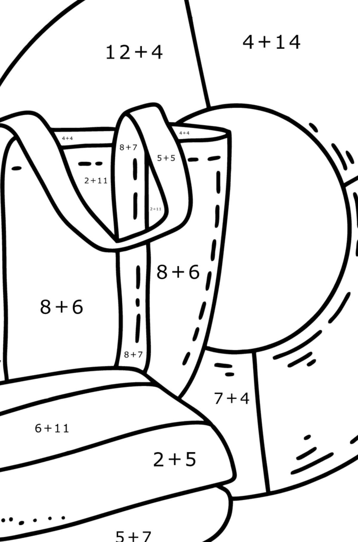Coloring page Beach: bag and lifebuoy - Math Coloring - Addition for Kids