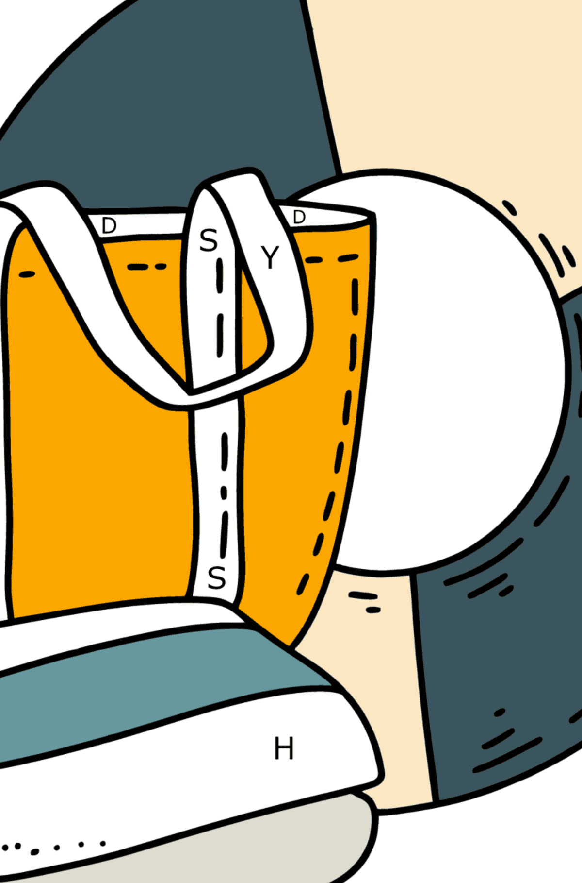 Desenho para colorir Praia: bolsa e bóia salva-vidas - Colorir por Letras para Crianças