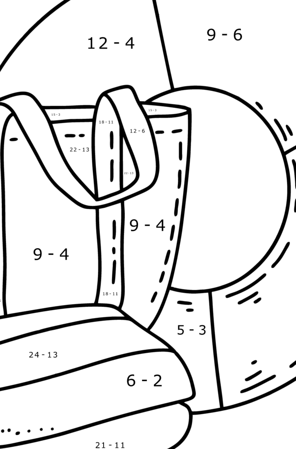 Coloring page Beach: bag and lifebuoy - Math Coloring - Subtraction for Kids