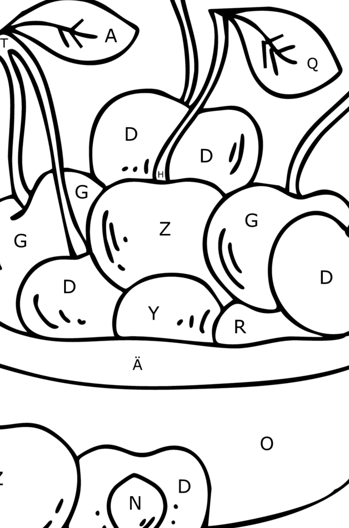Ausmalbild Nützliche Kirsche - Ausmalen nach Buchstaben für Kinder
