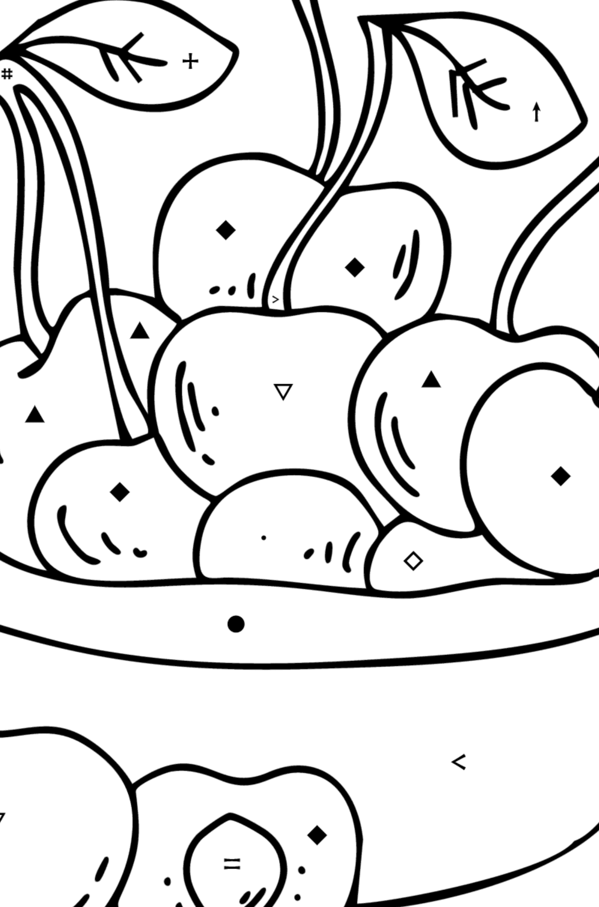 Cherries Plate Coloring Page - Coloring by Symbols for Kids