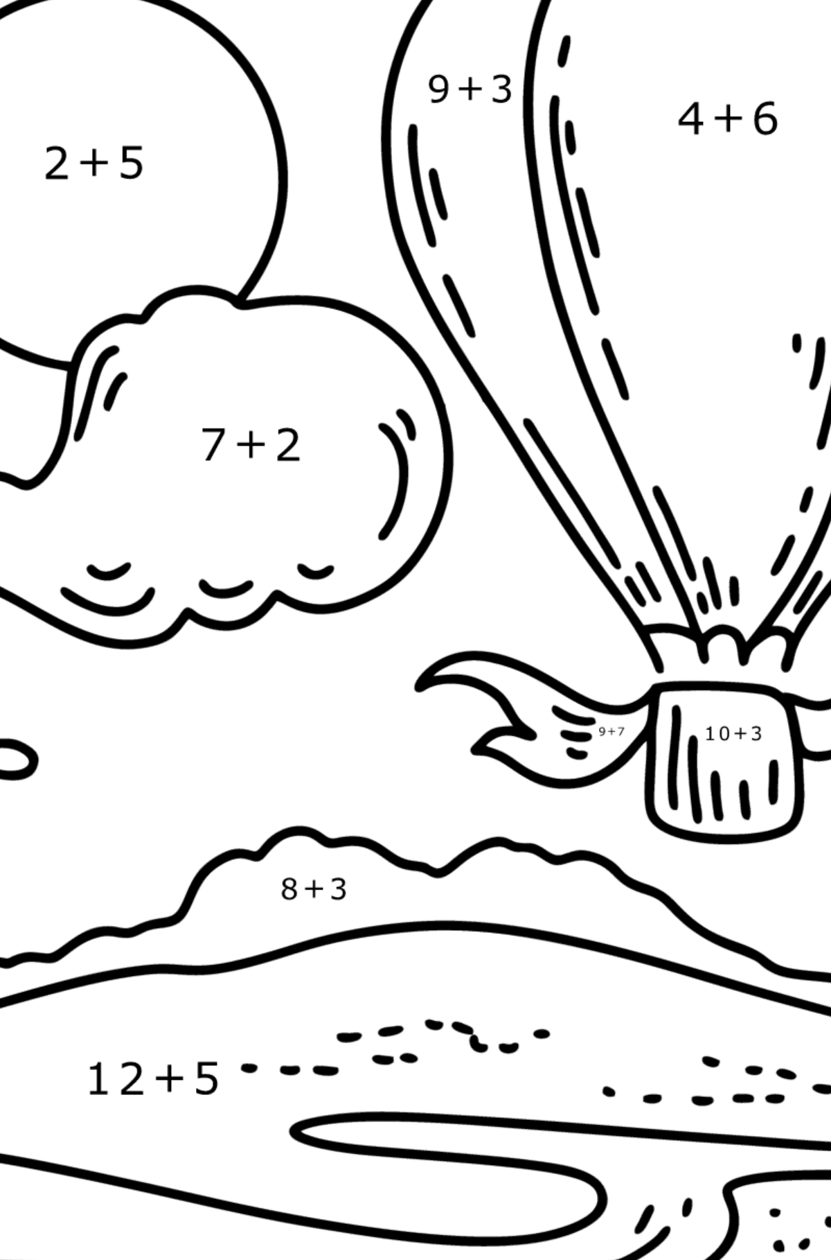 Coloring page - hot air balloon - Math Coloring - Addition for Kids
