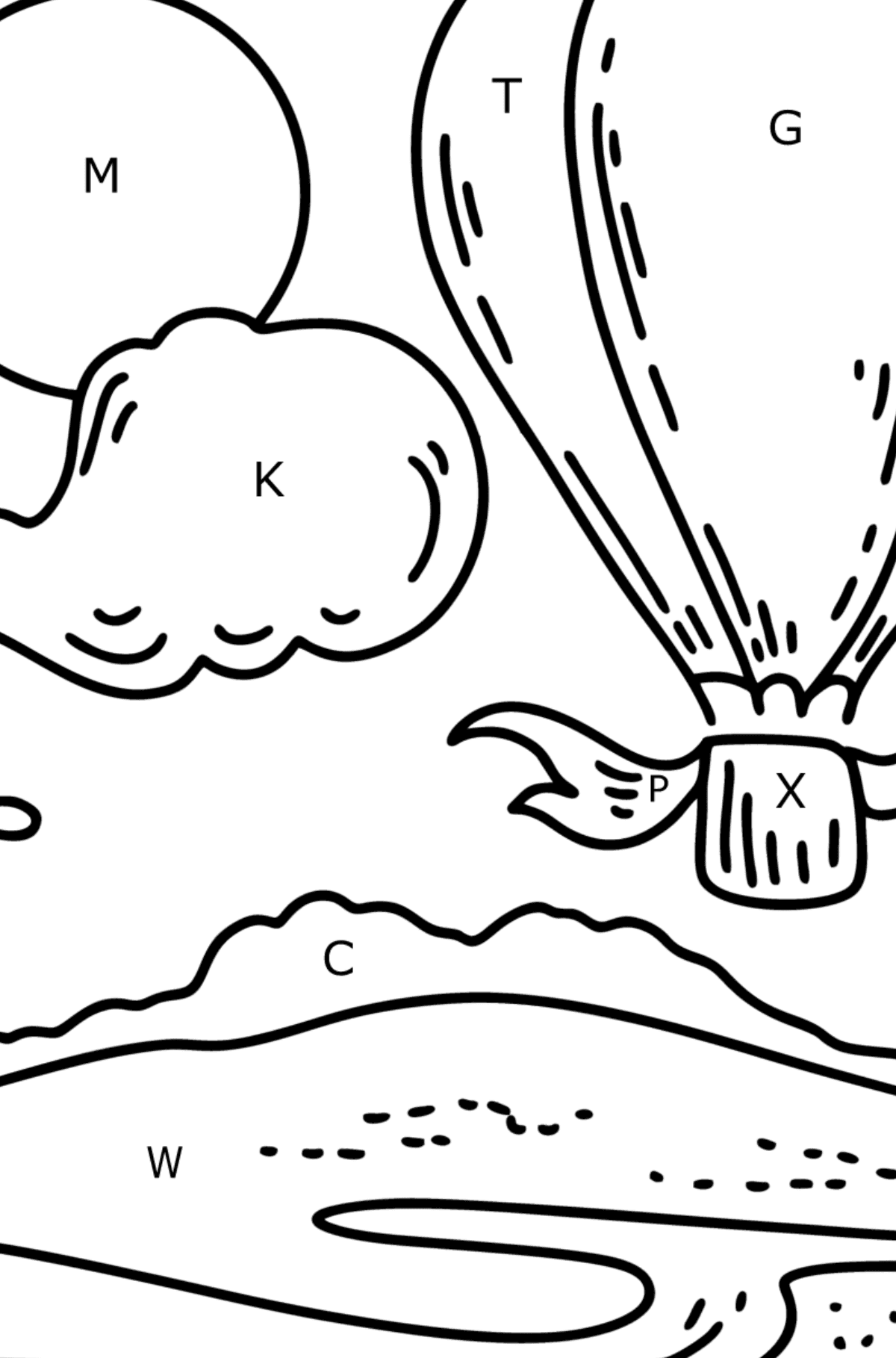 Coloring page - hot air balloon - Coloring by Letters for Kids