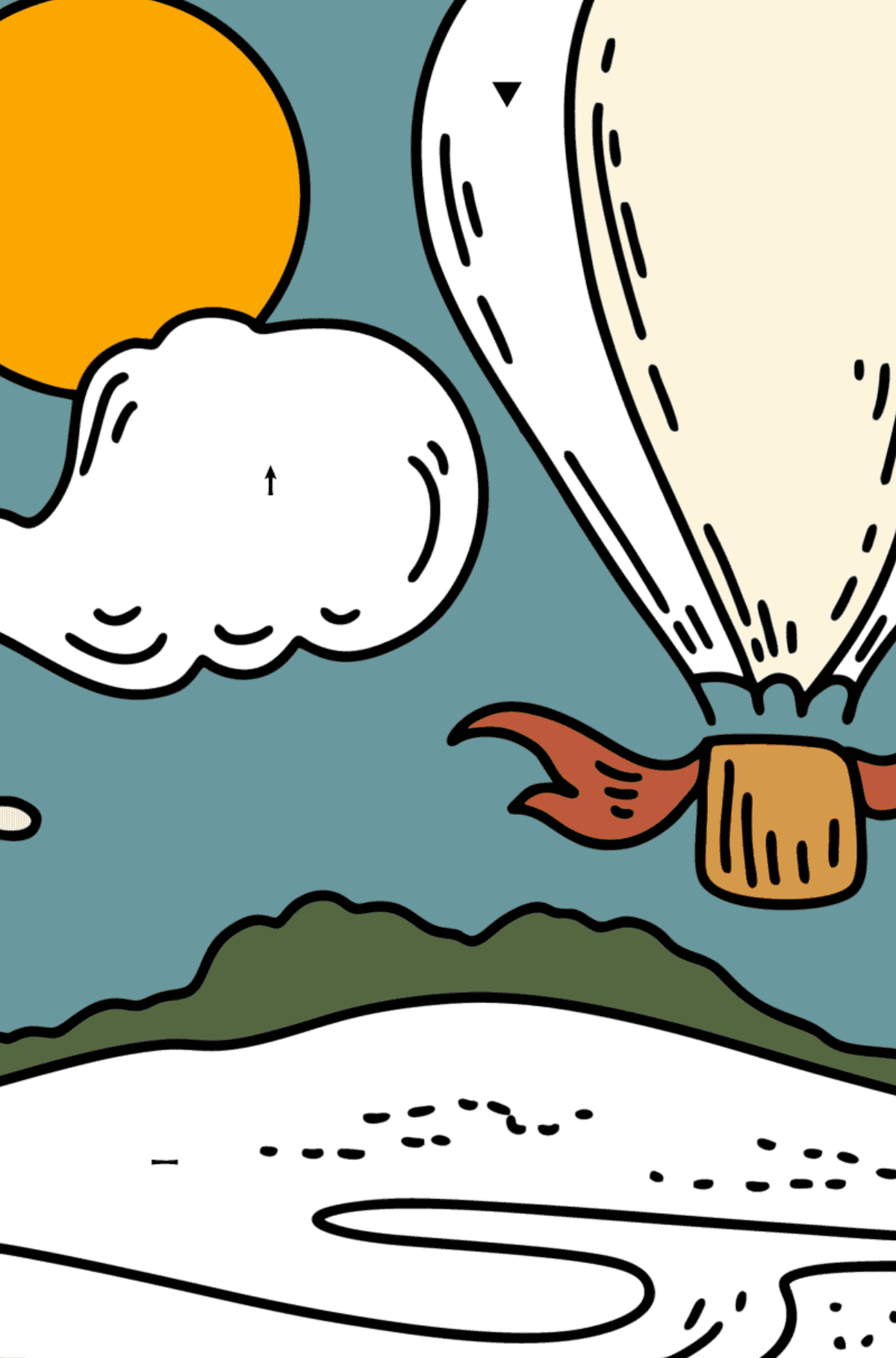 Desenho para colorir - balão de ar quente - Colorir por Símbolos para Crianças