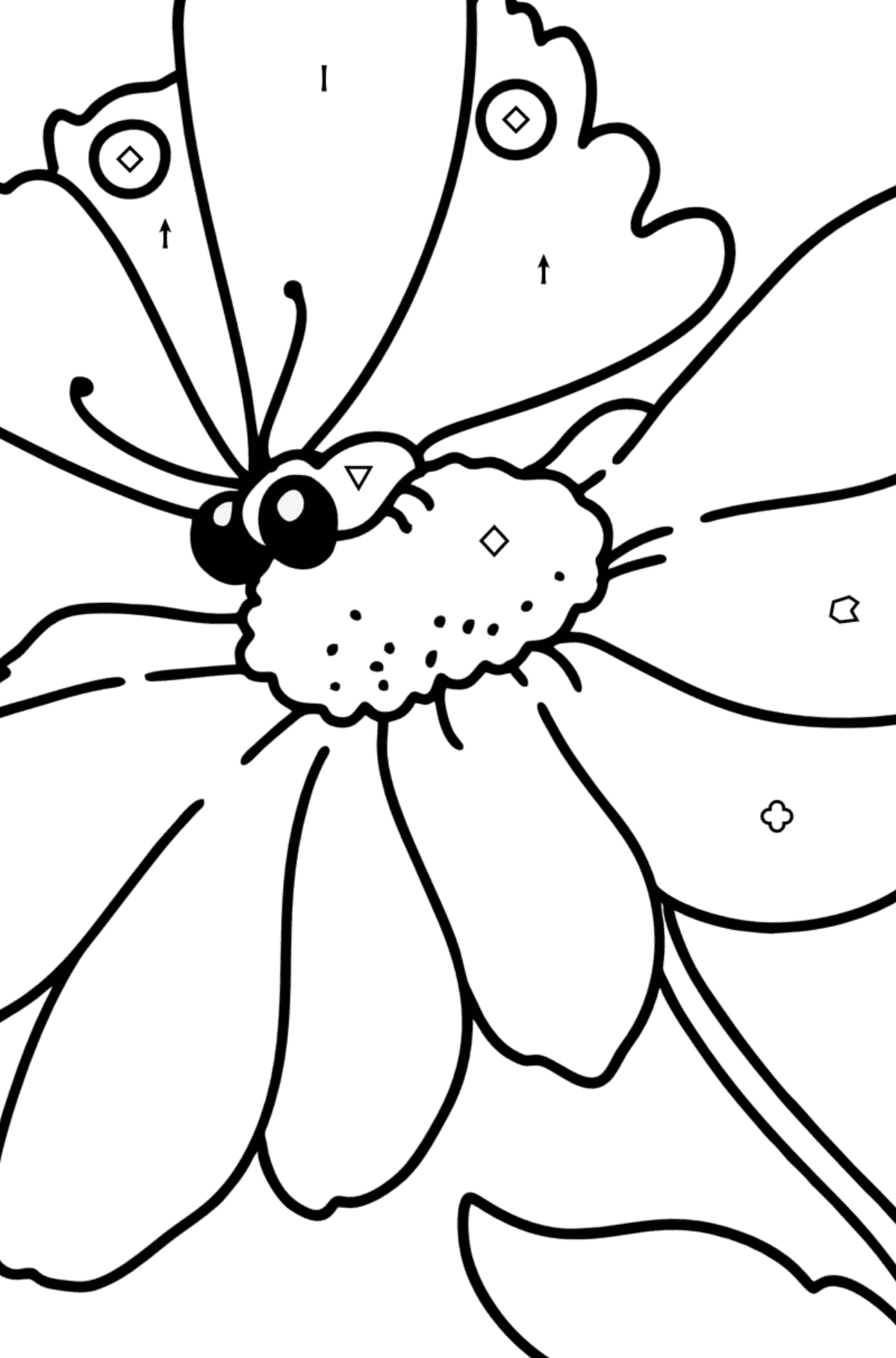 Summer Coloring page - Flowers and Butterfly - Coloring by Symbols and Geometric Shapes for Kids