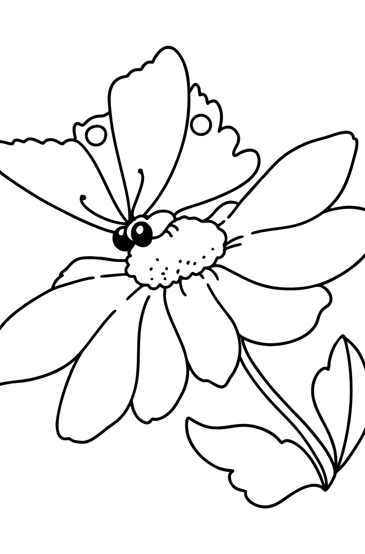 Tegning til fargelegging sommer - blomster og sommerfugl - Tegninger til fargelegging for barn