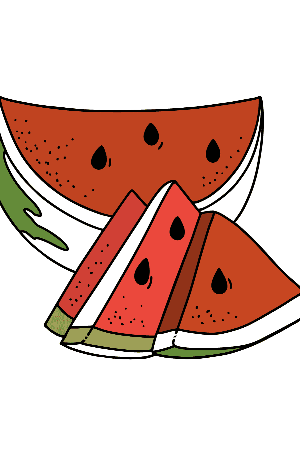 Ausmalbild Sommer - Saftige Wassermelone - Malvorlagen für Kinder
