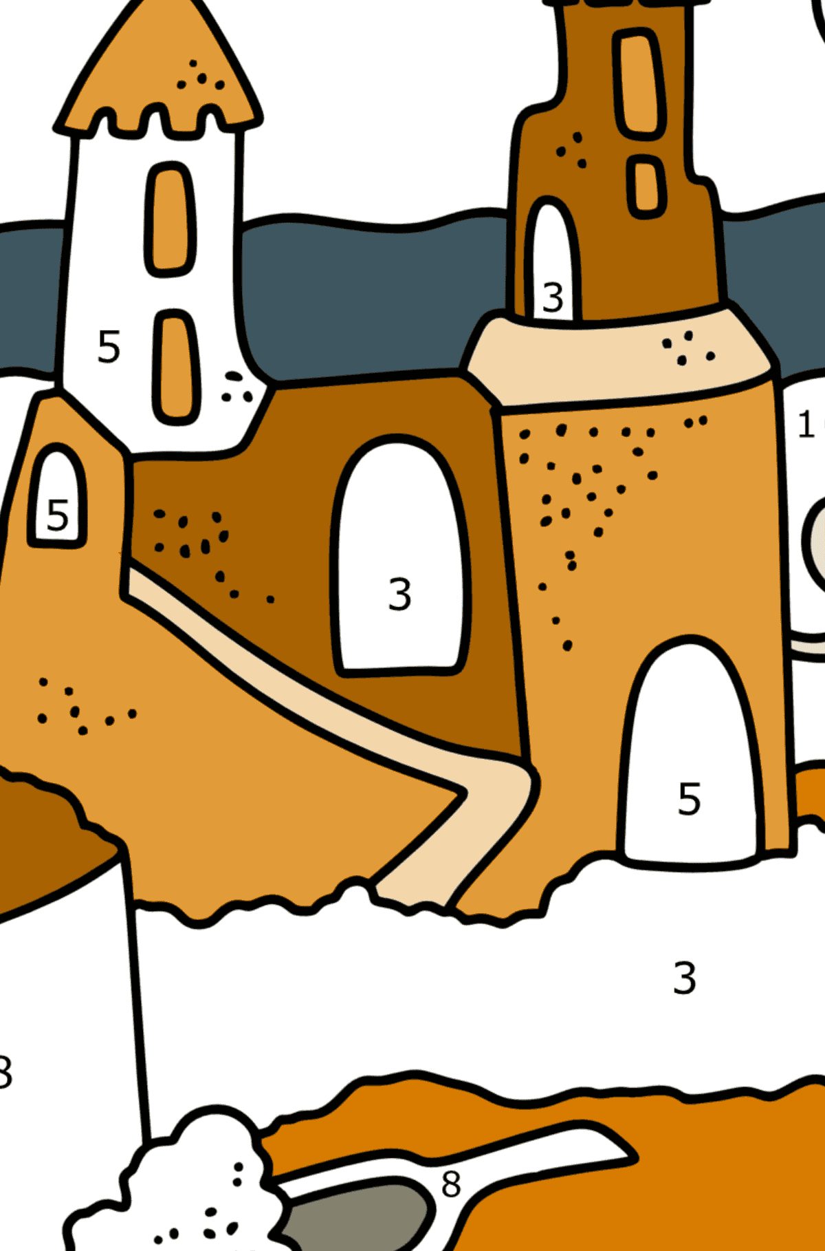 Desenho para colorir Verão - Castelo de areia - Colorir por Números para Crianças