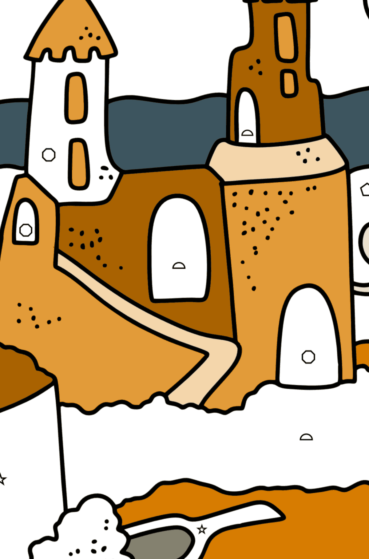 Ausmalbild Sommer - Sandburg - Ausmalen nach Geometrischen Formen für Kinder