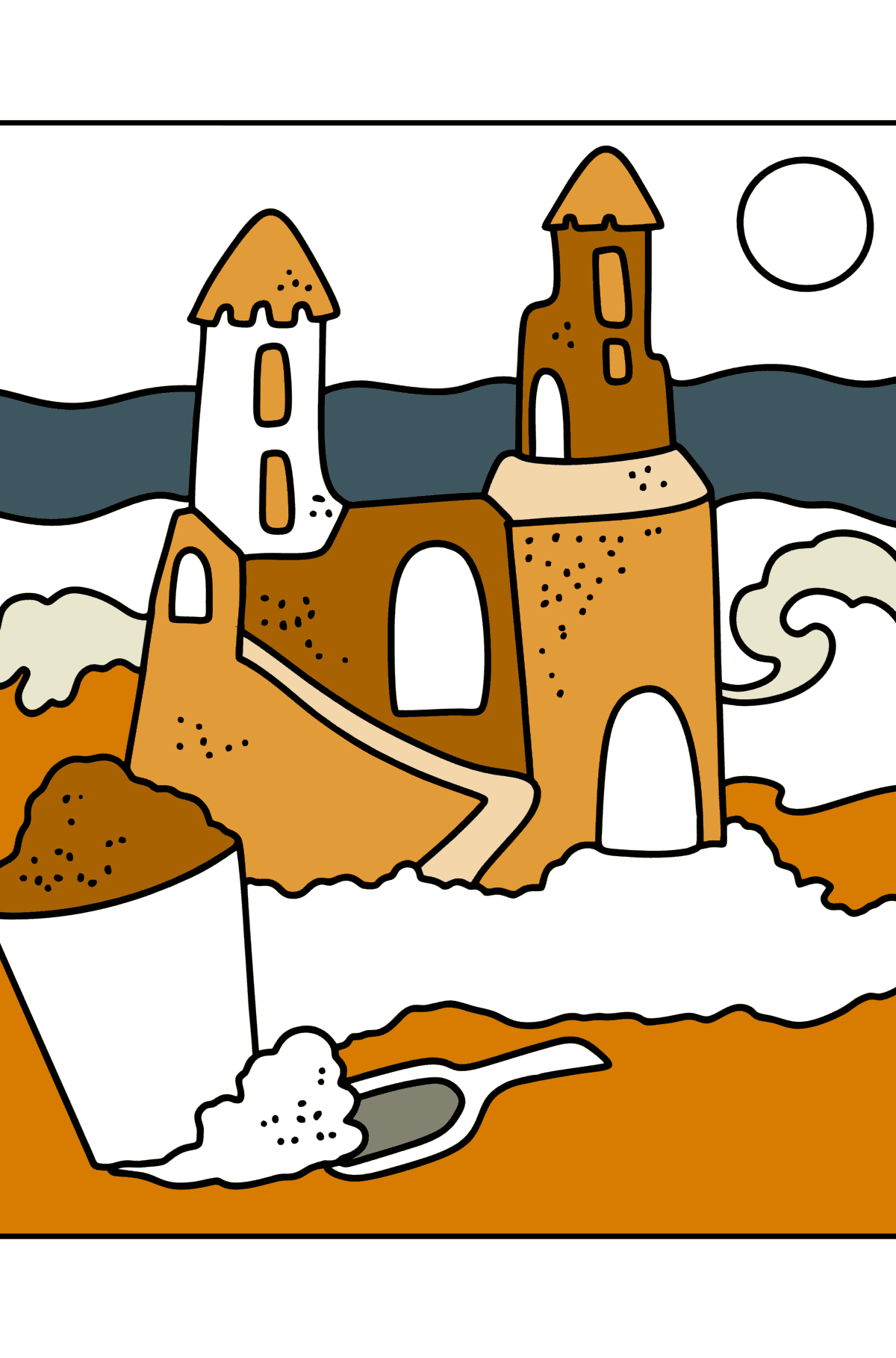 Раскраска Лето - Песочный замок - Картинки для Детей