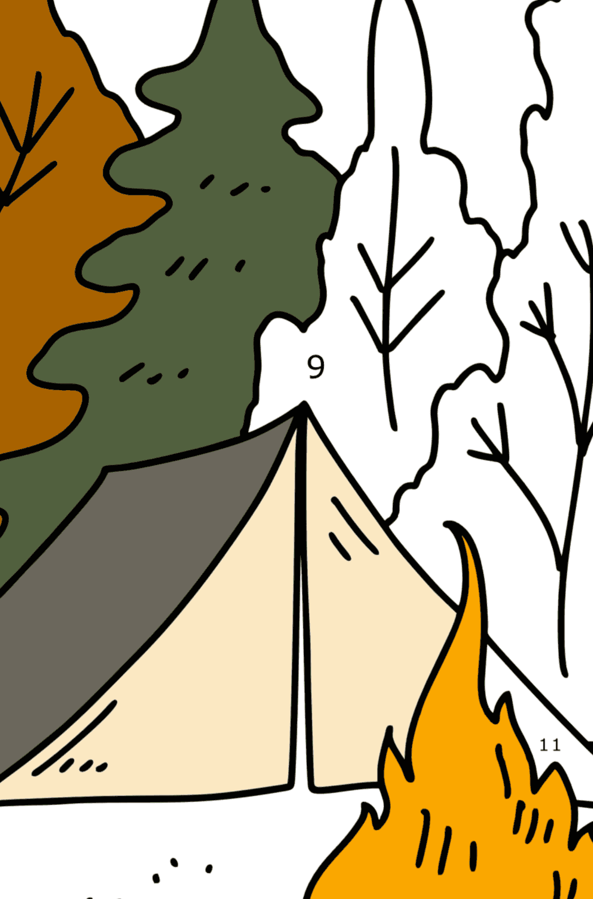 Coloriage - tente dans la forêt - Coloriage par Chiffres pour les Enfants