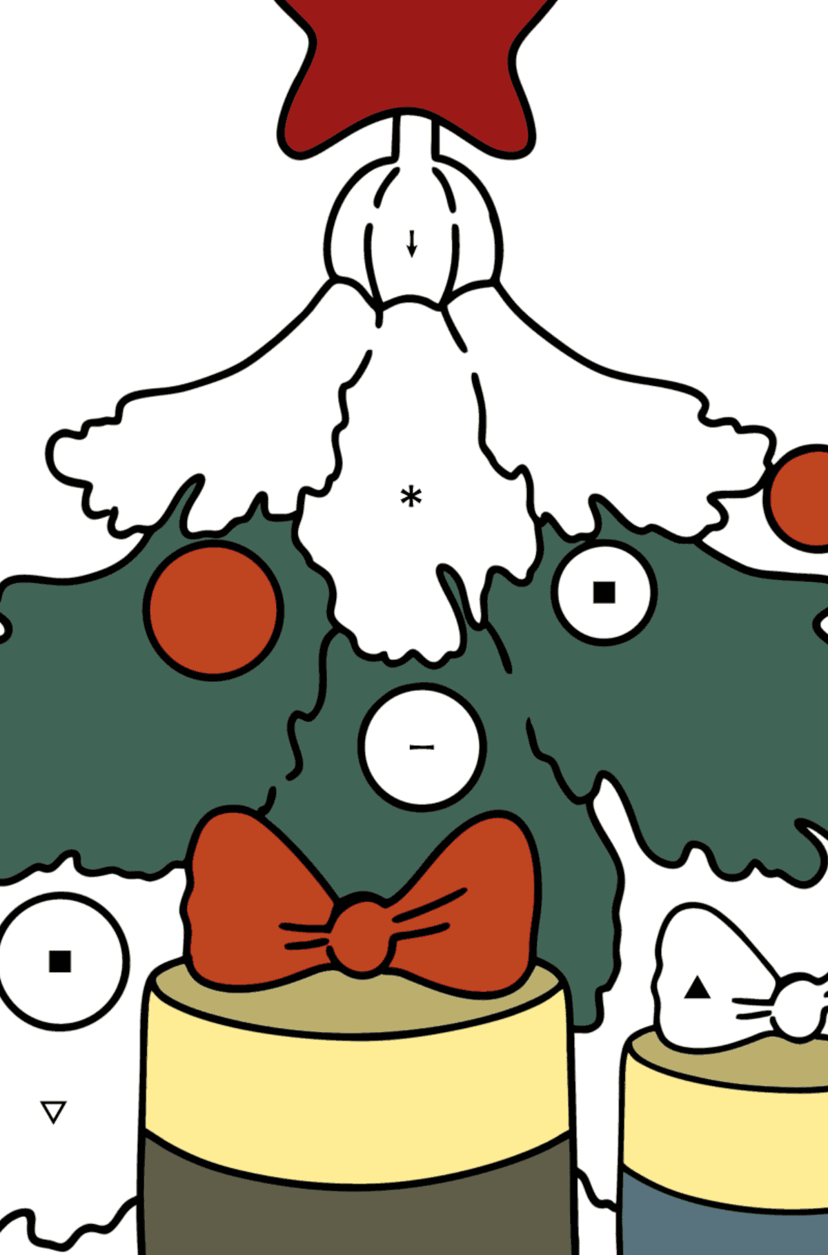 Dibujo de Árbol de Navidad y regalos para colorear - Colorear por Símbolos para Niños