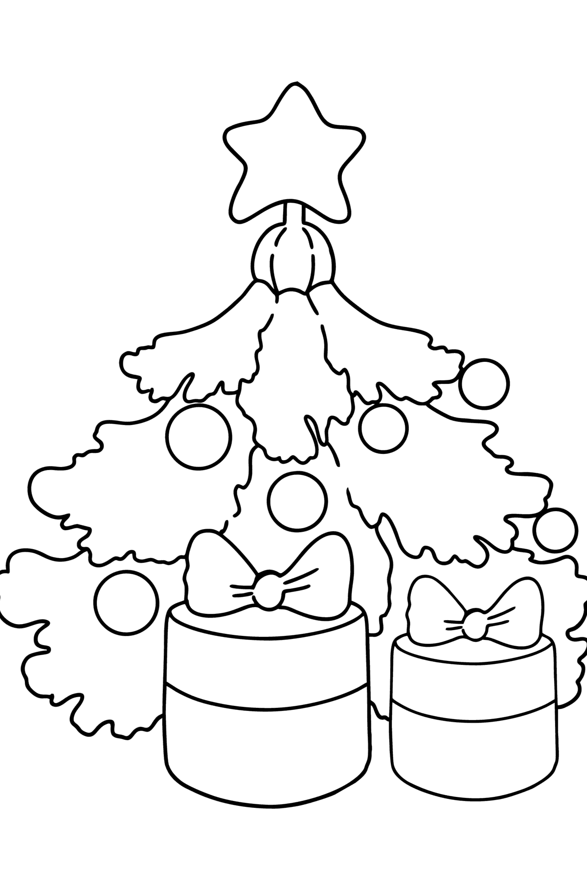 Tegning til farvning juletræ og gaver - Tegninger til farvelægning for børn