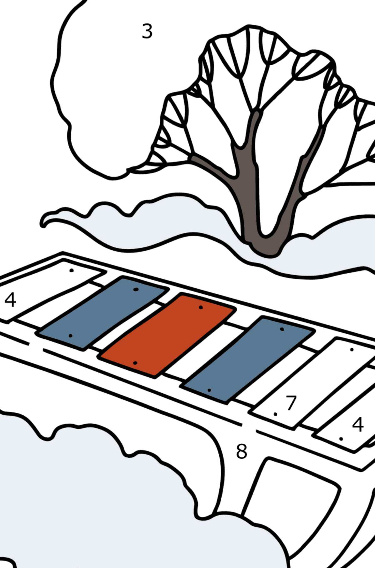 Coloring page - Sled for Kids - Coloring by Numbers for Kids