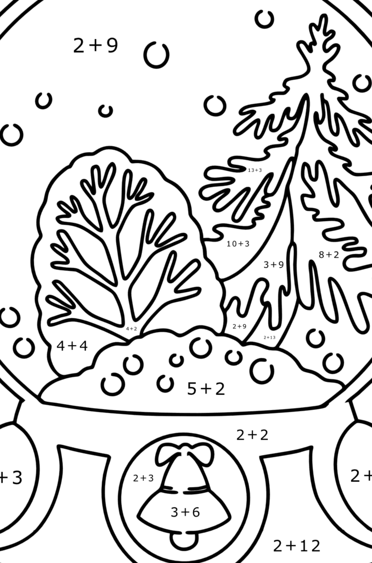 Snow Globe coloring page - Math Coloring - Addition for Kids