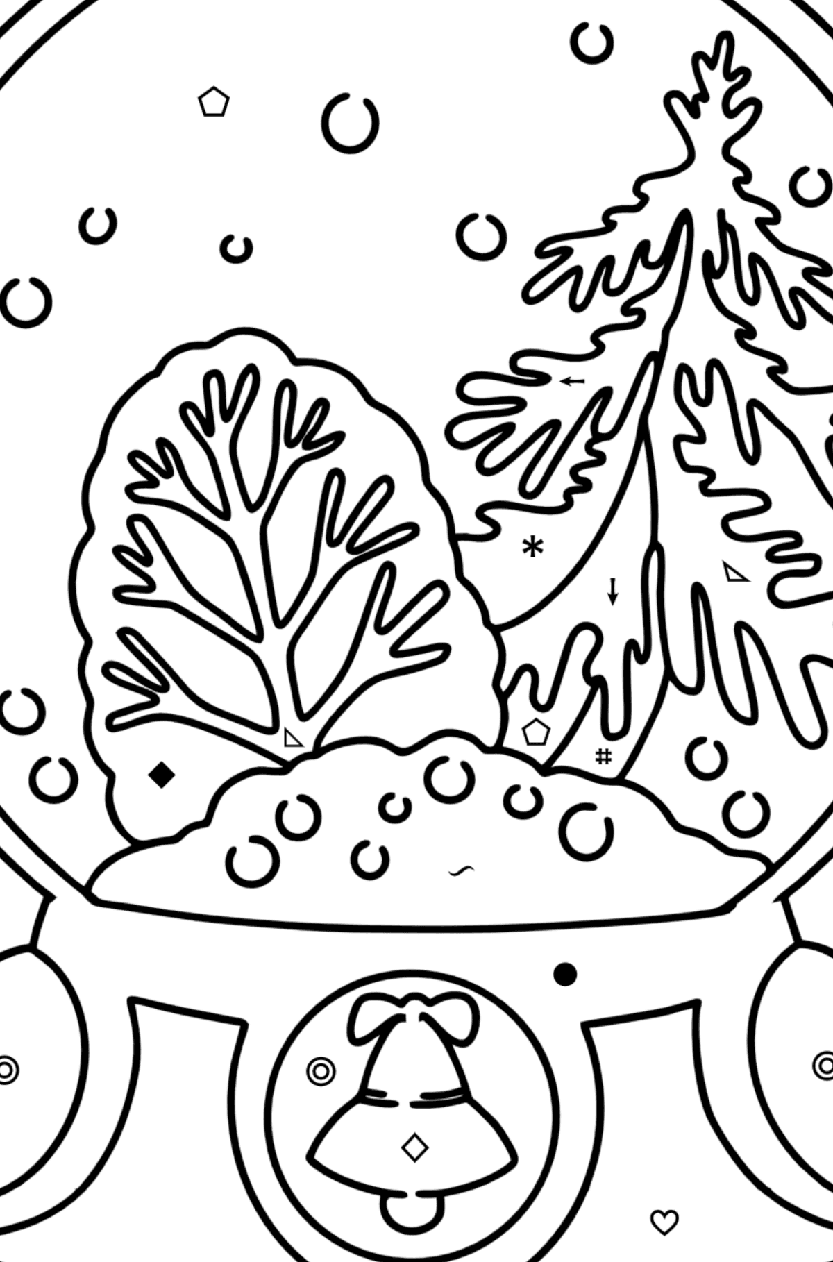 Tegning til farvning snebold - farvelægning side efter symboler og geometriske former for børn