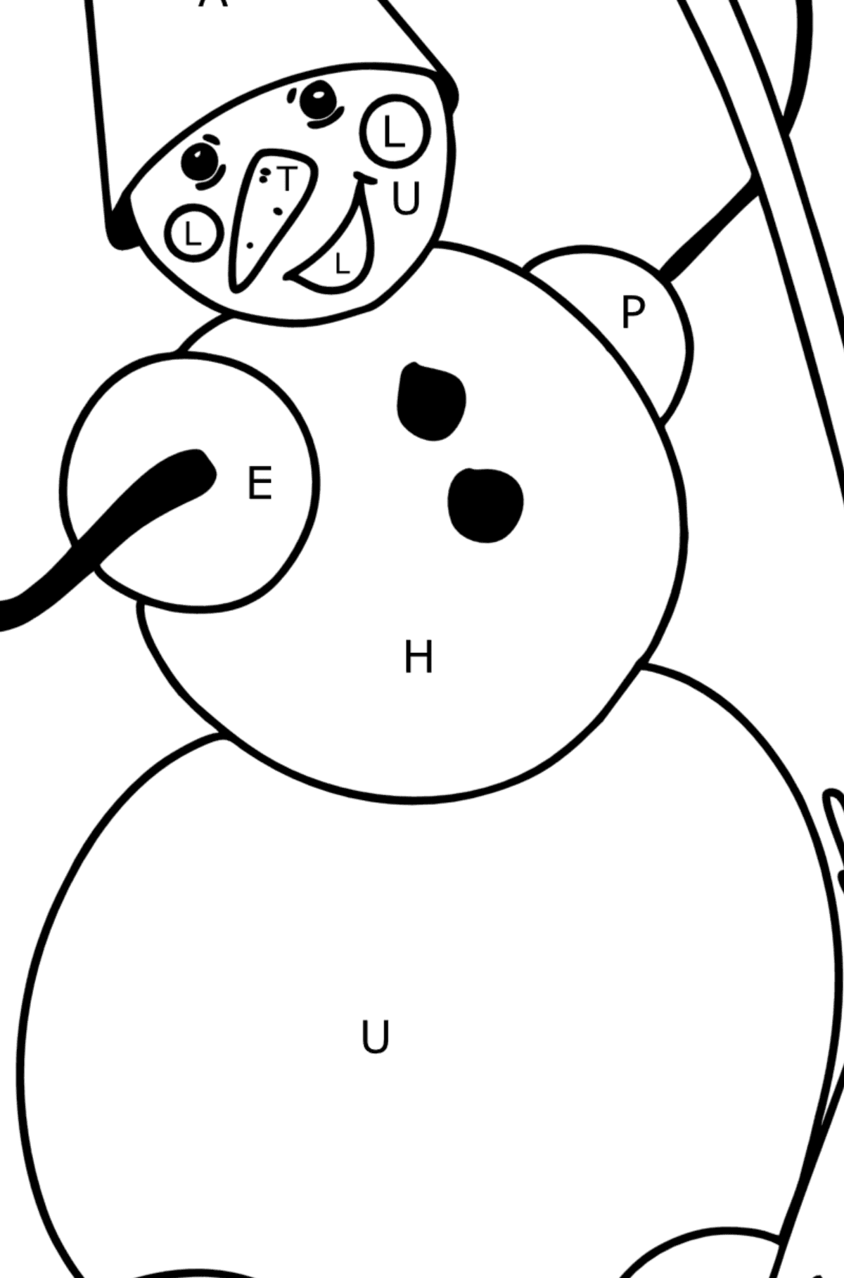 Snowman with Broom coloring page - Coloring by Letters for Kids