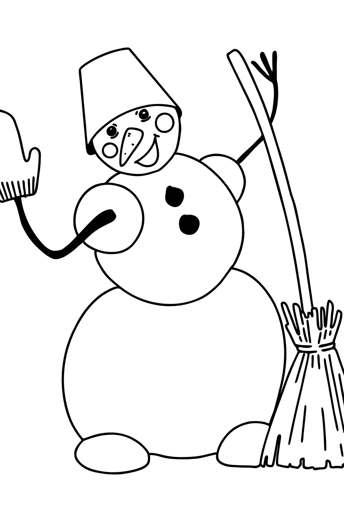 Kleurplaat sneeuwpop met bezem - kleurplaten voor kinderen
