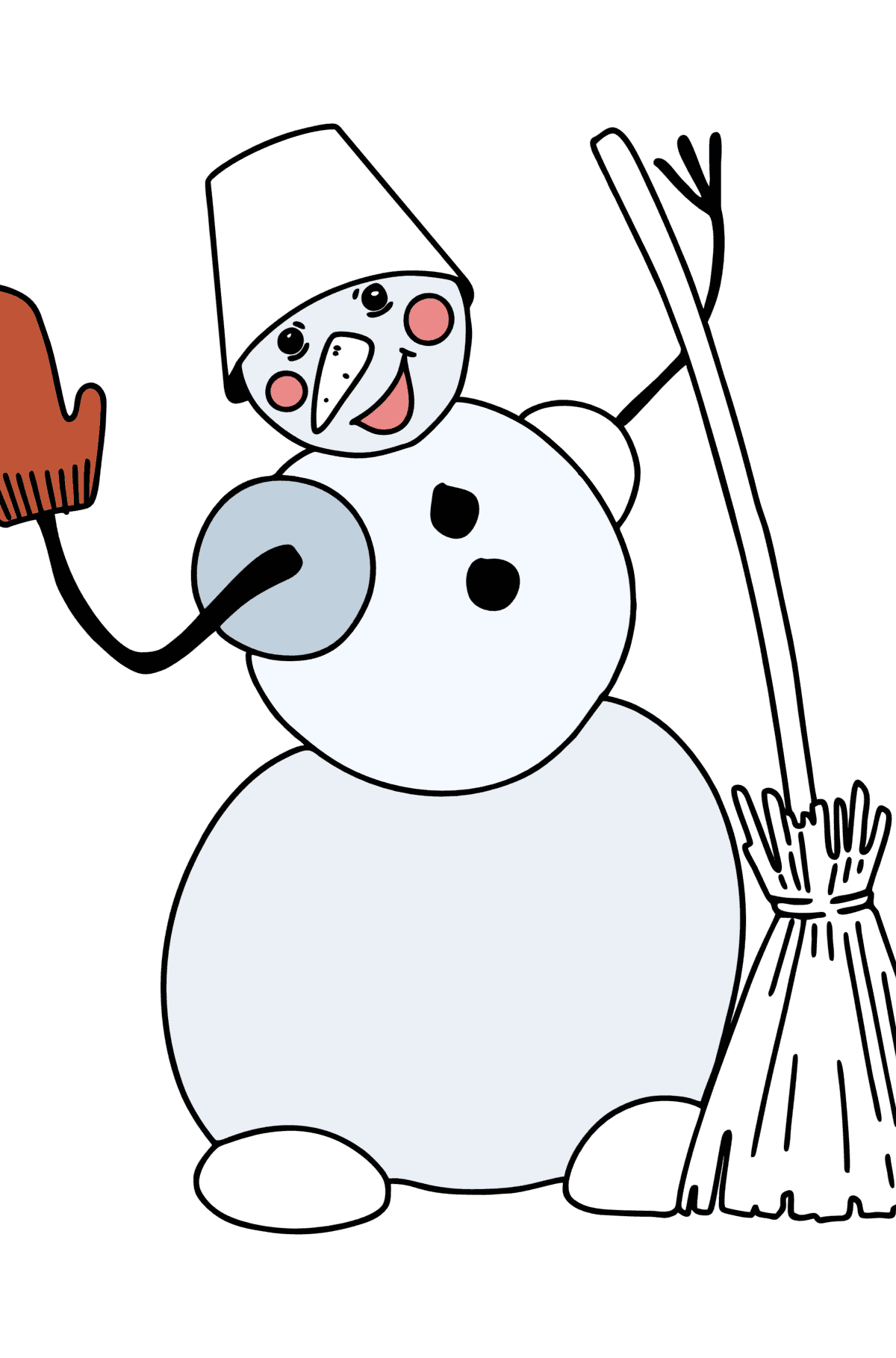 Kleurplaat sneeuwpop met bezem - kleurplaten voor kinderen