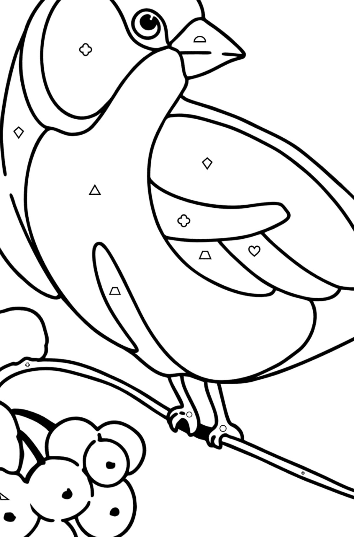 Coloring page - Titmouse on Mountain Ash - Coloring by Geometric Shapes for Kids