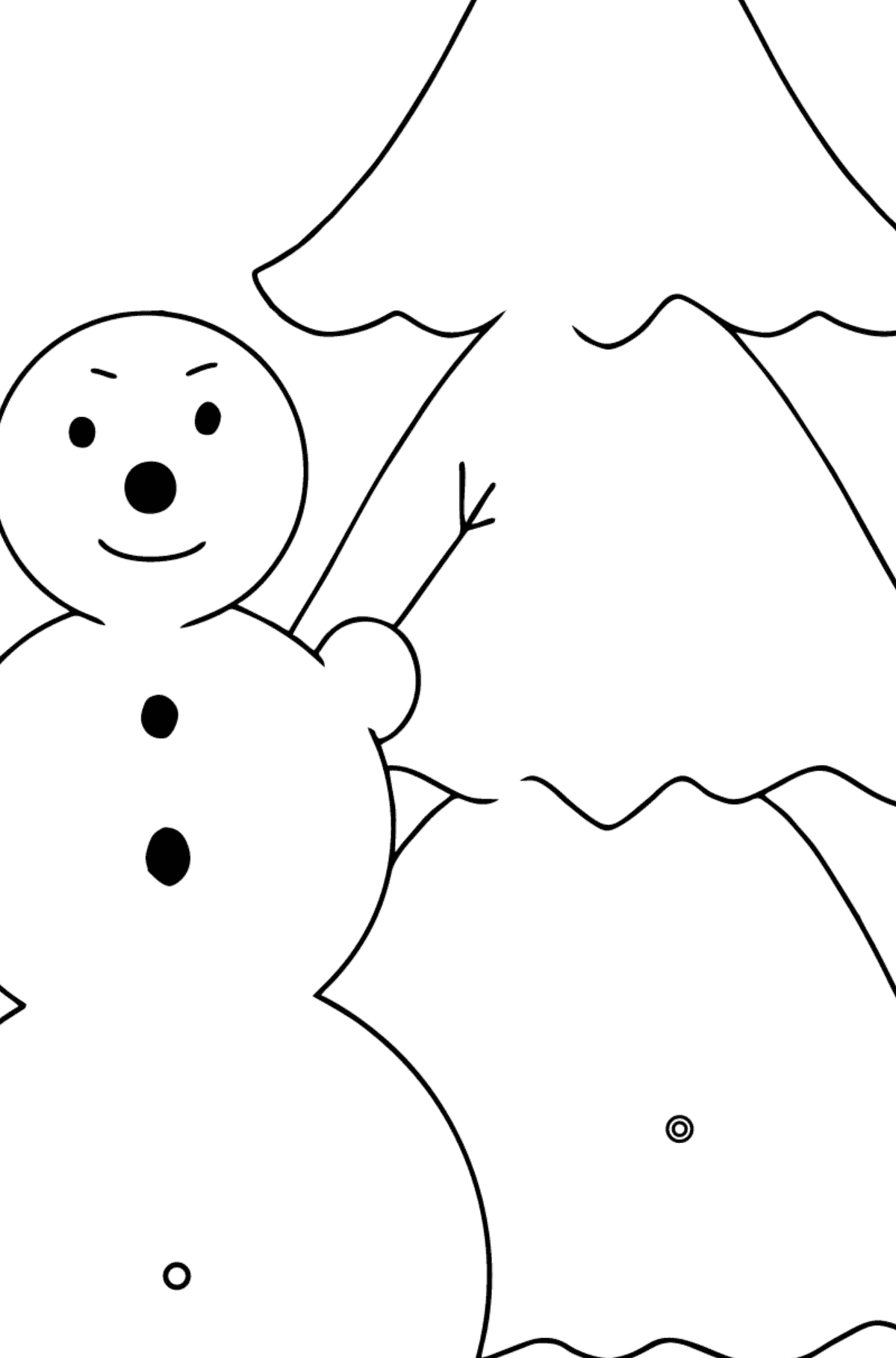 Kleurplaat sneeuwpop en boom (makkelijk) - Kleuren met geometrische figuren voor kinderen